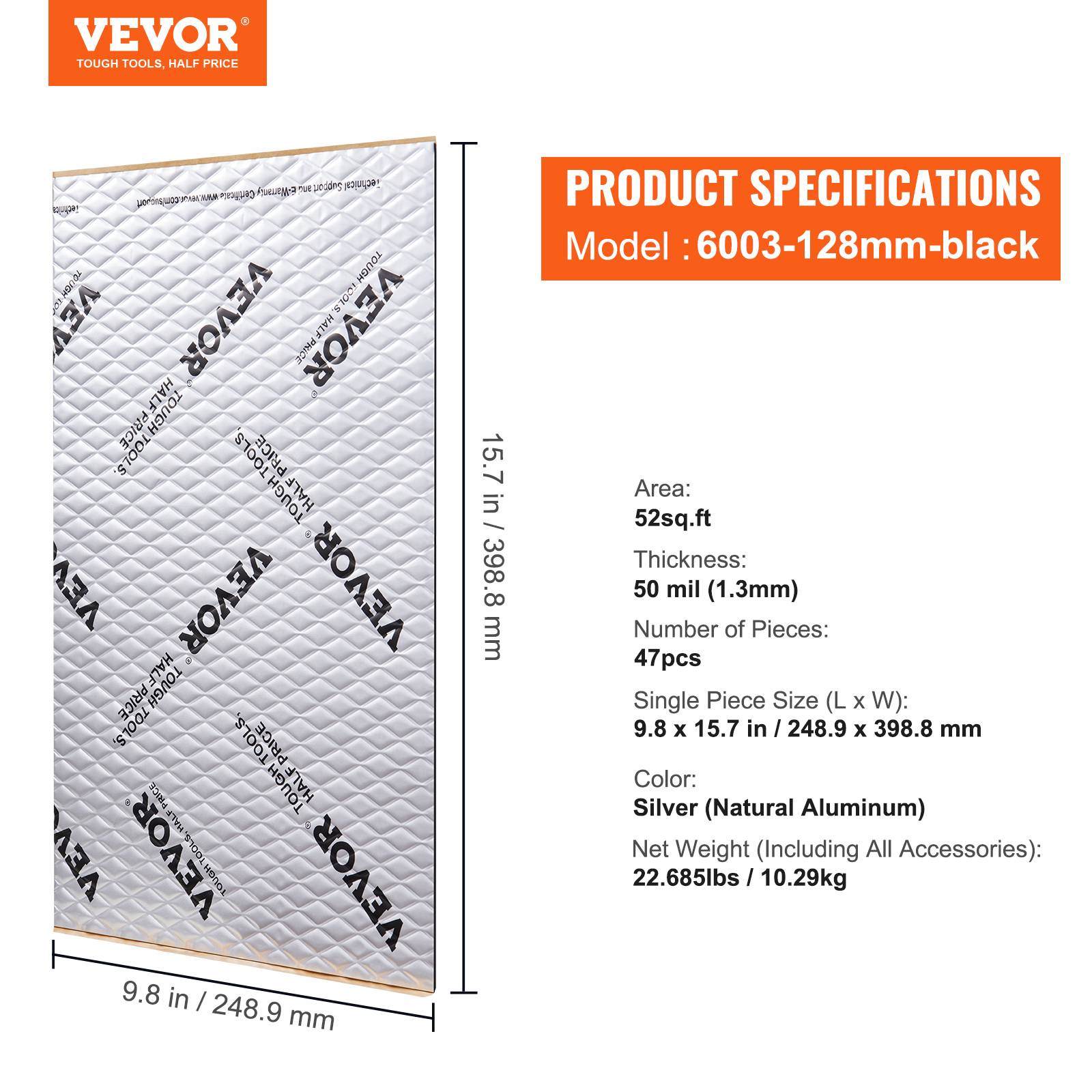 VEVOR Tapis isolation phonique 1,3 mm, 4,8 m², caoutchouc butyle. Voiture. - Image 7
