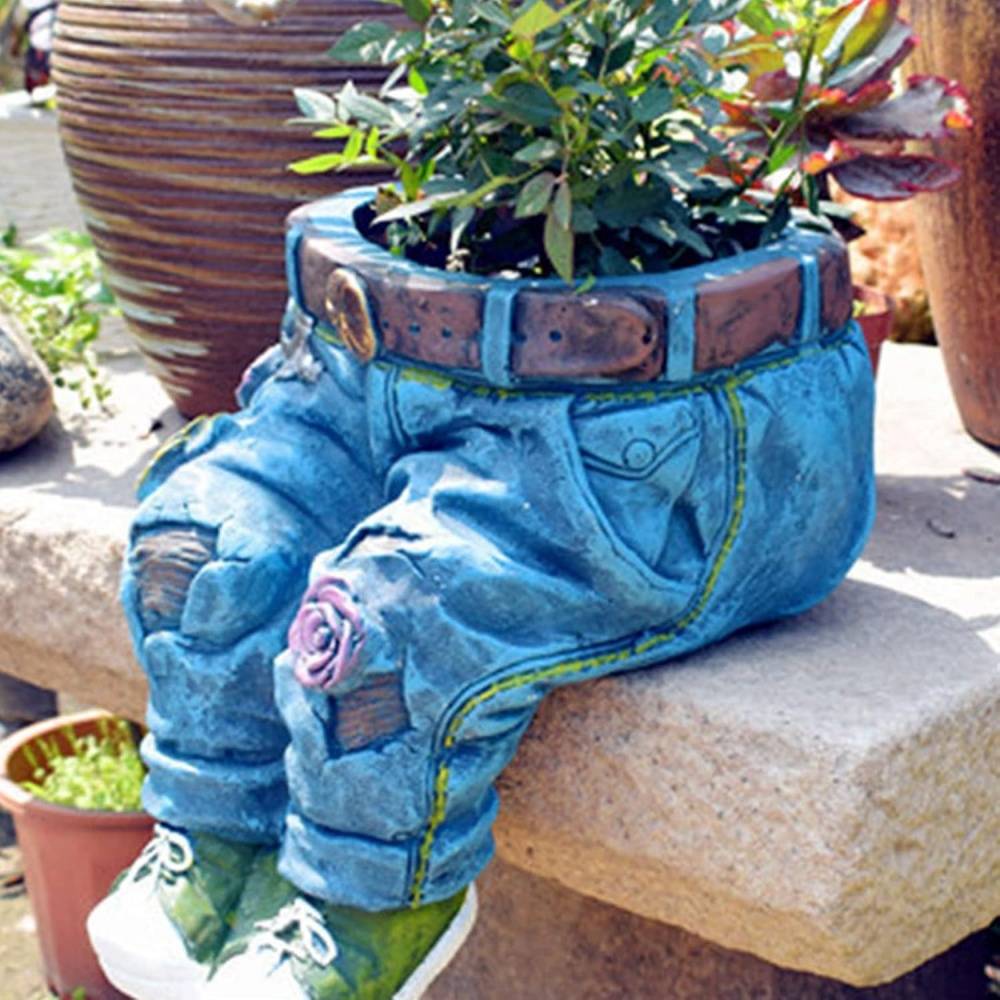 pot à fleurs-Pot de fleurs résine style jeans - Design unique - Décoration jardin - Living123 - Image 2