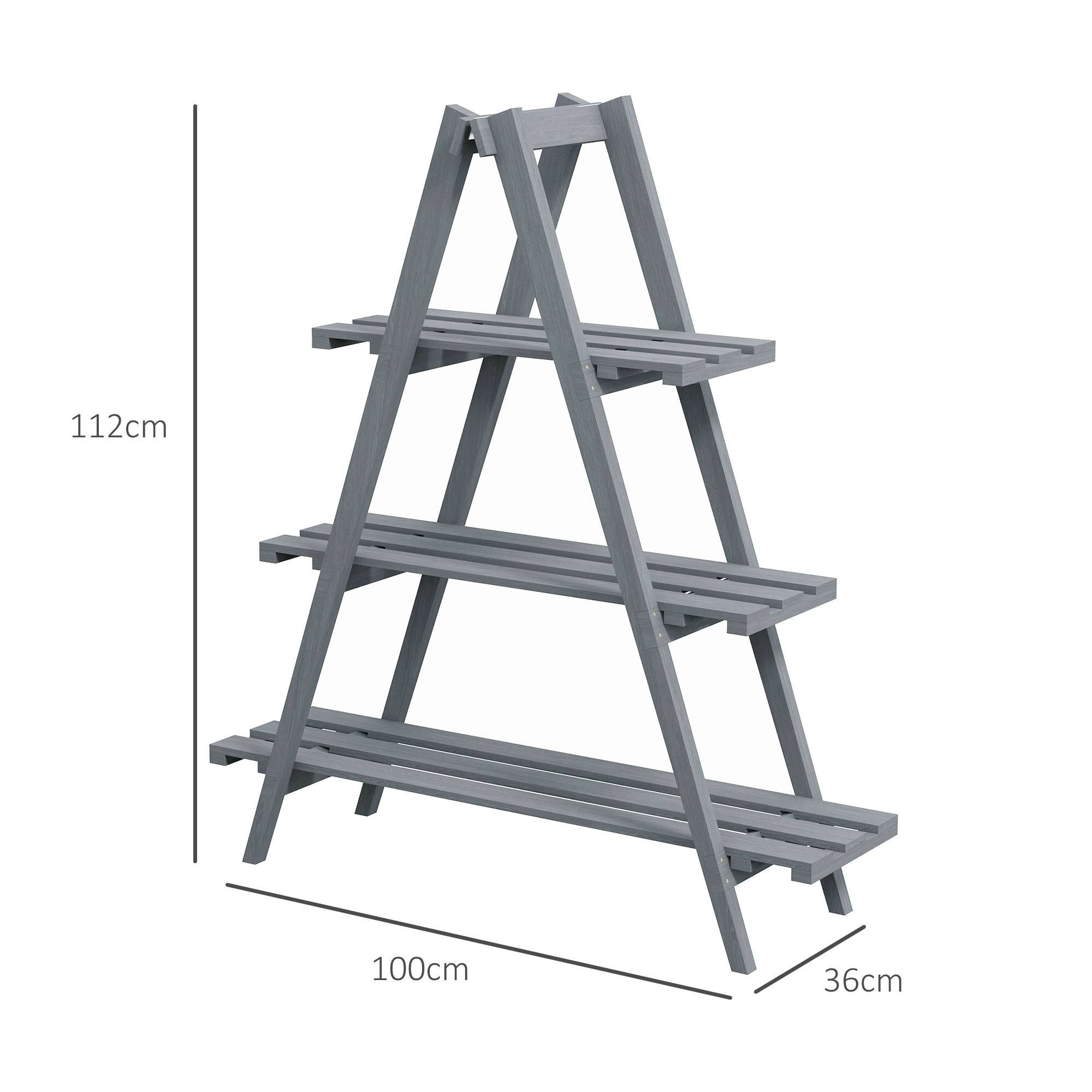 support plantes 3 niveaux lattes bois sapin 100x36x112 étagère fleurs jardin gris - Image 5