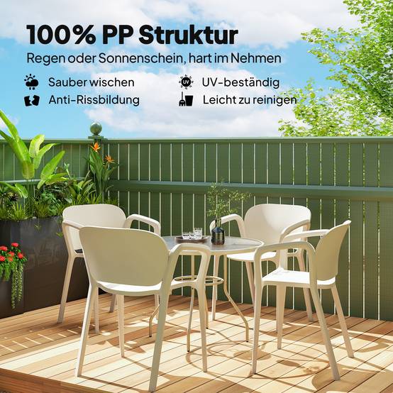 Lot de 4 chaises de jardin en plastique empilables, accoudoirs et dossier, capacité 120 kg, résistantes aux intempéries - Image 4