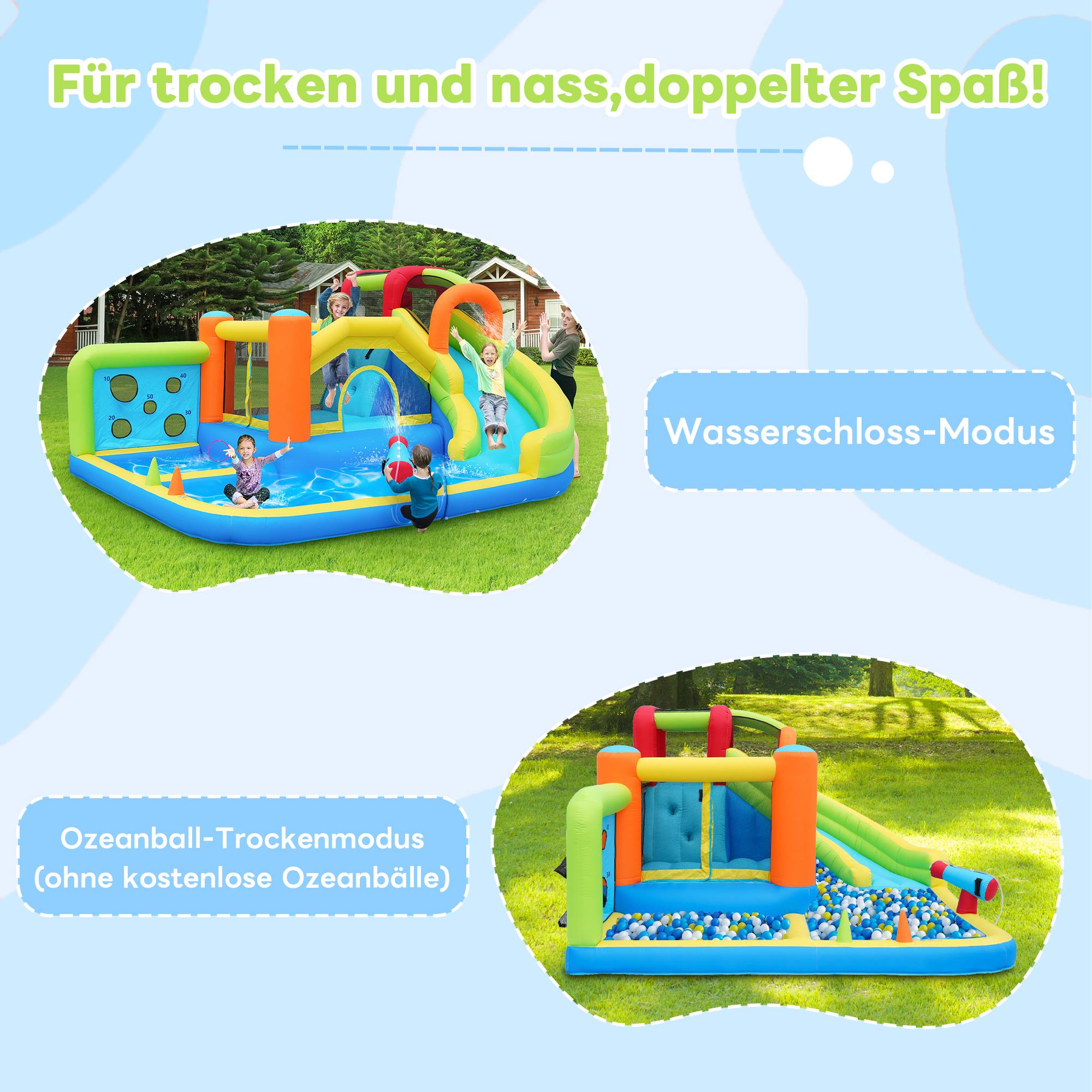 Château Gonflable Tissu Oxford Jardin Parc Aquatique Toboggan 410x315x203cm Multicolore - ComfortXL Outdoor Living - Image 9