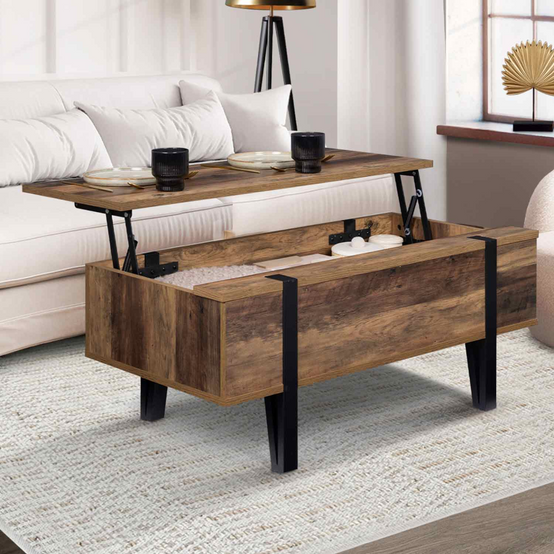 Table basse plateau relevable rectangulaire AUSTRIA bois pied épingle - Image 1