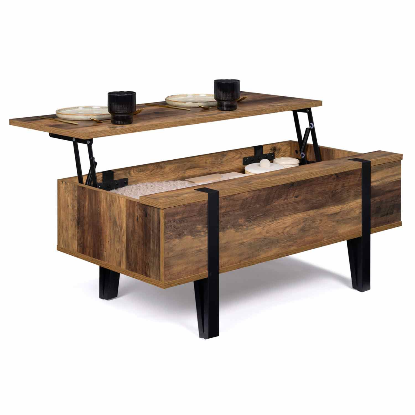 Table basse plateau relevable rectangulaire AUSTRIA bois pied épingle - Image 2