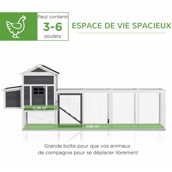 ComfortXL - Poulailler extérieur bois sapin 3-6 poules avec pondoir grand enclos 297x68x118cm blanc - ComfortXL Outdoor Living - Image 6