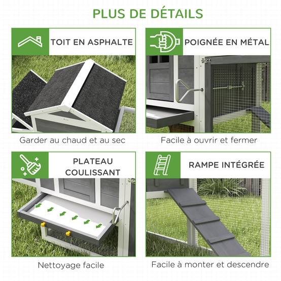 ComfortXL - Poulailler extérieur bois sapin 3-6 poules avec pondoir grand enclos 297x68x118cm blanc - ComfortXL Outdoor Living - Image 9