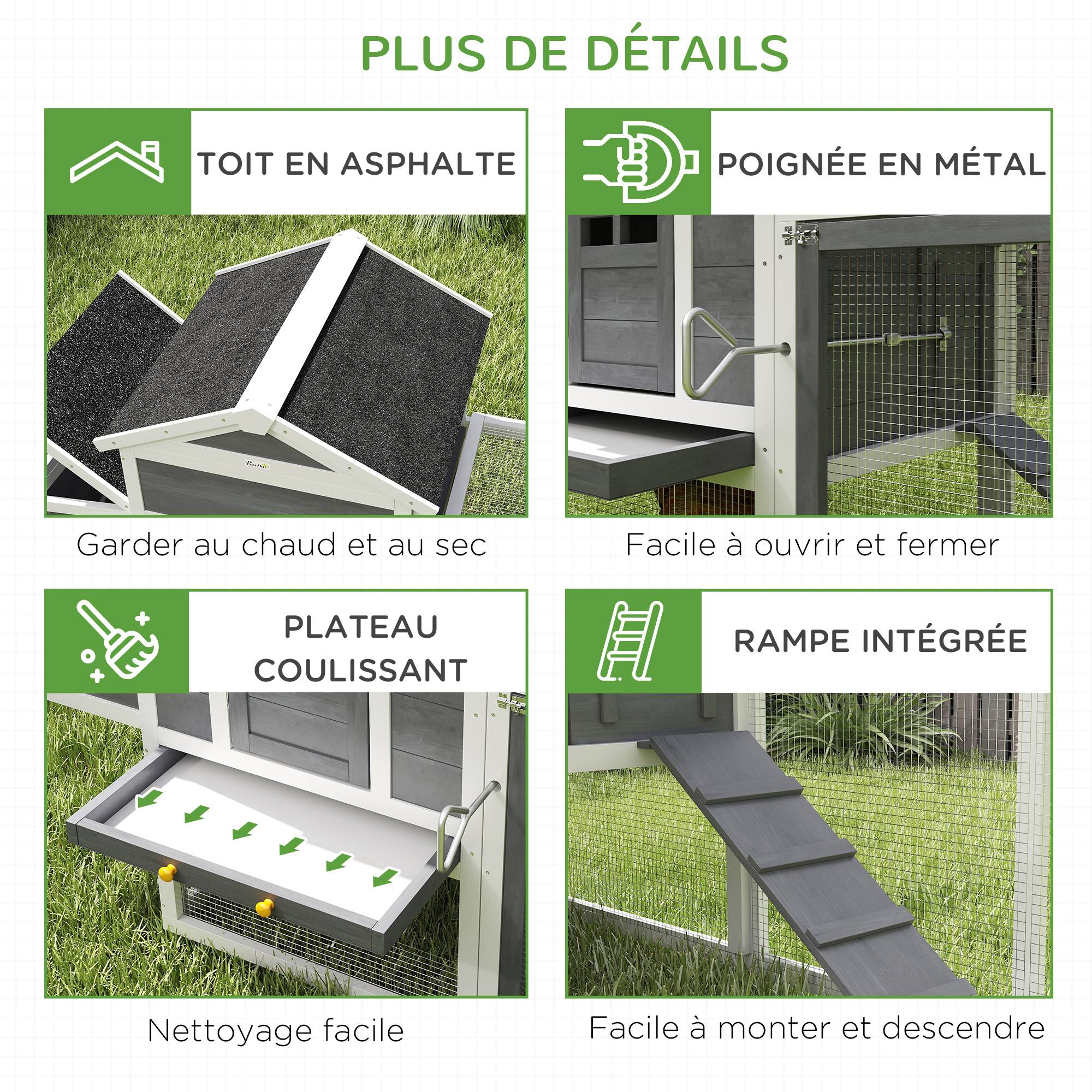 ComfortXL - Poulailler extérieur bois sapin 3-6 poules avec pondoir grand enclos 297x68x118cm blanc - ComfortXL Outdoor Living - Image 9
