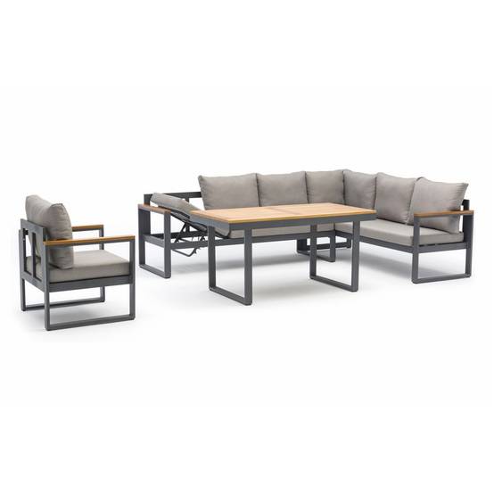 Dcb Garden - Ensemble repas 6 places YONAHA alu anthracite plateau bois FSC – DCB Garden - Image 1