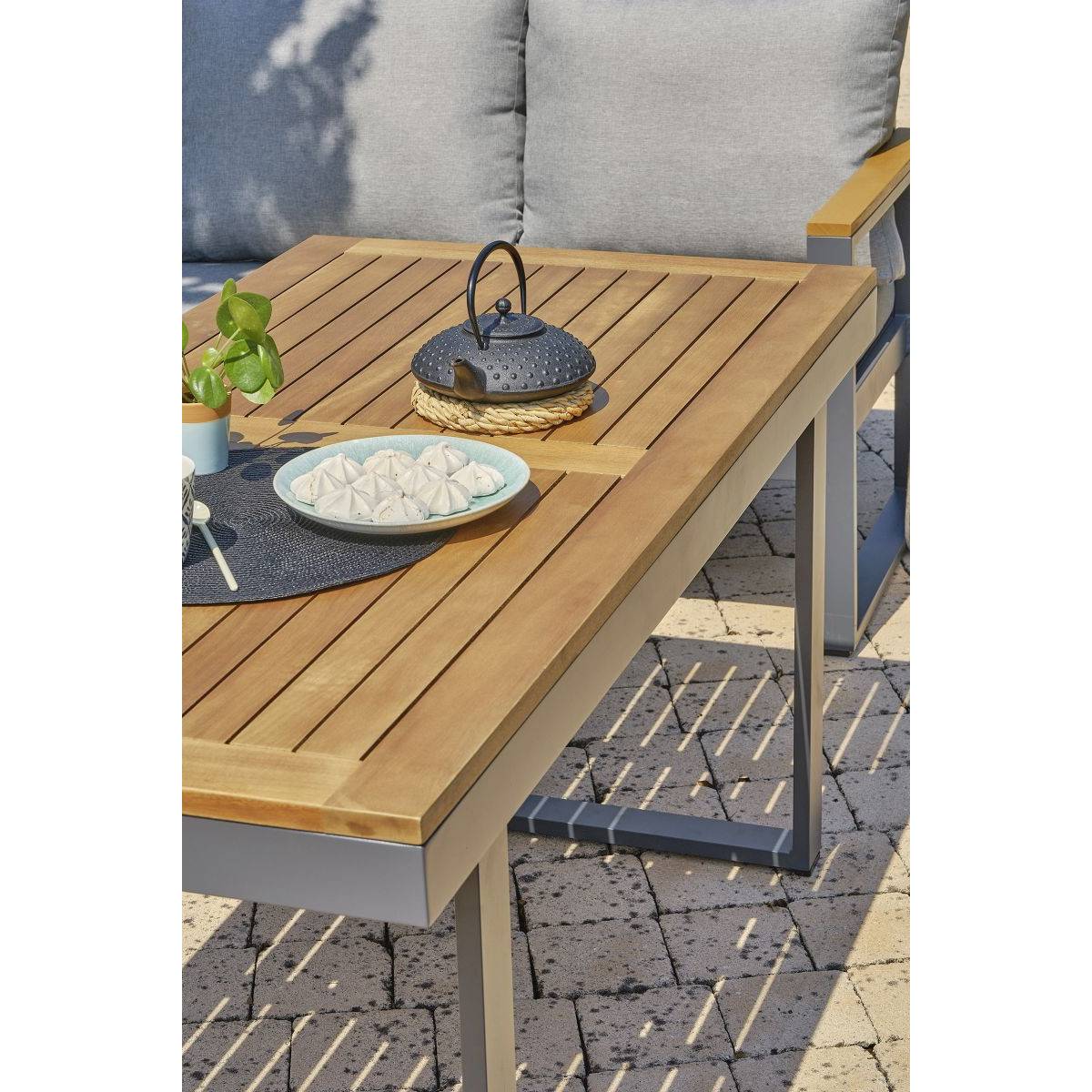 Dcb Garden - Ensemble repas 6 places YONAHA alu anthracite plateau bois FSC – DCB Garden - Image 4
