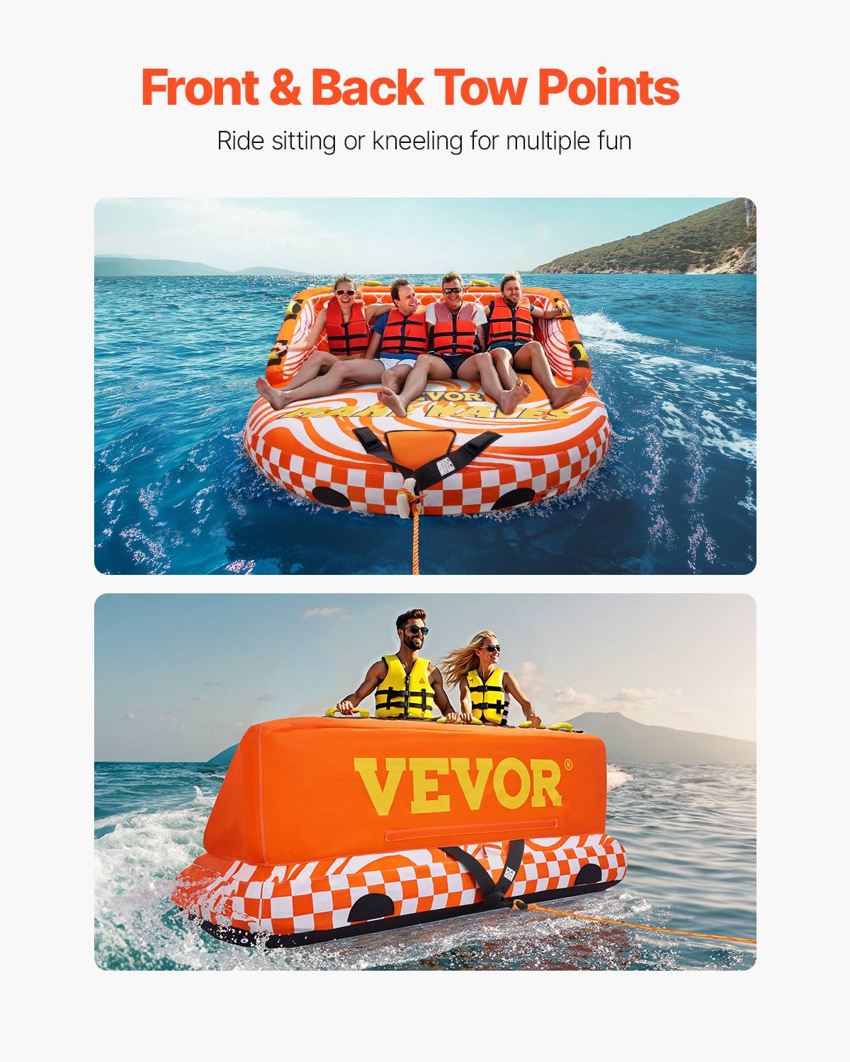 VEVOR Bouée tractée canapé aquatique, 1-4 personnes. Capacité 308kg, housse nylon, poignées maintien. - Image 6