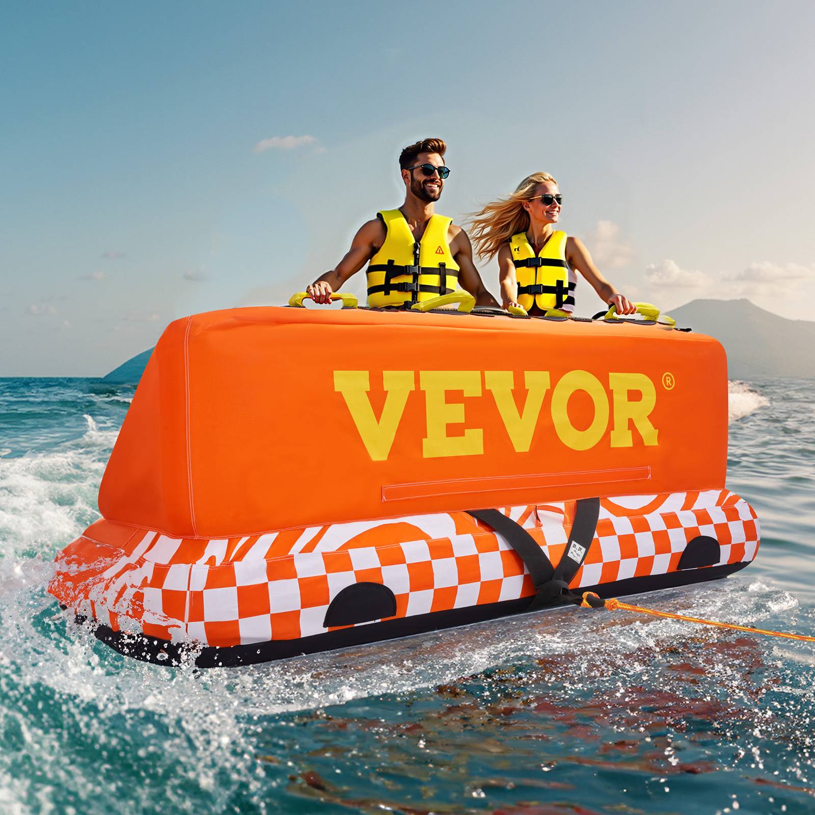 VEVOR Bouée tractée canapé aquatique, 1-4 personnes. Capacité 308kg, housse nylon, poignées maintien. - Image 8