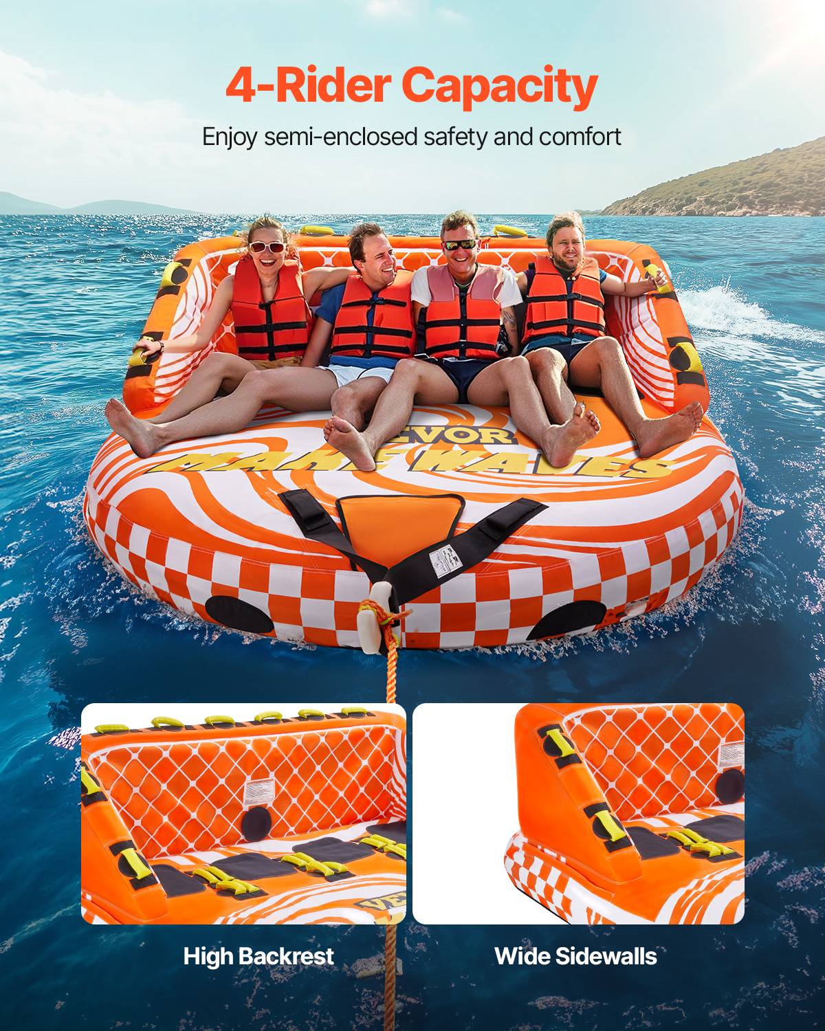 VEVOR Bouée tractée canapé aquatique, 1-4 personnes. Capacité 308kg, housse nylon, poignées maintien. - Image 2