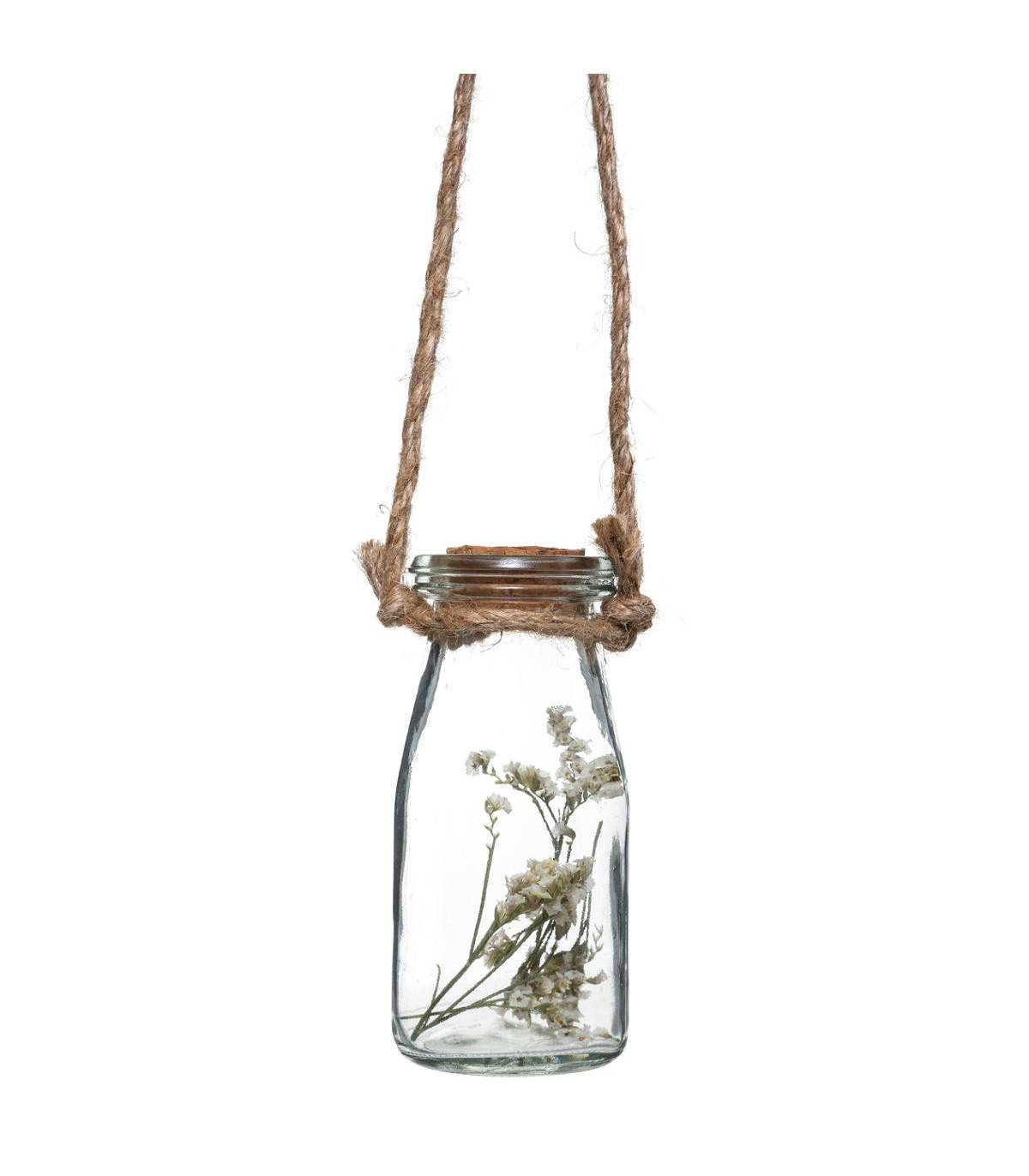 Suspension en Bois et Corde 4 Fleurs Séchées dans 4 Vases en Verre - Image 5