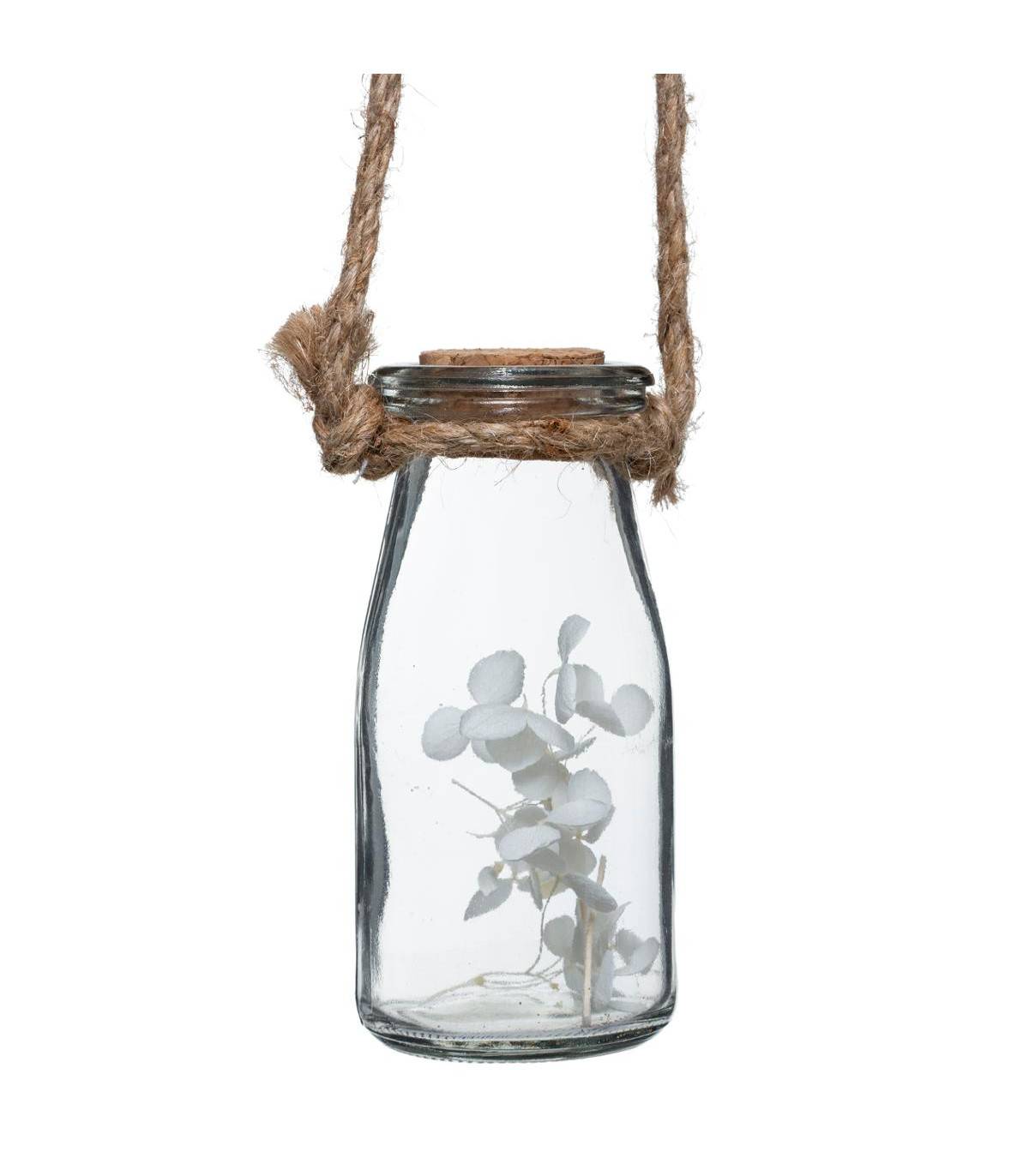 Suspension en Bois et Corde 4 Fleurs Séchées dans 4 Vases en Verre - Image 2
