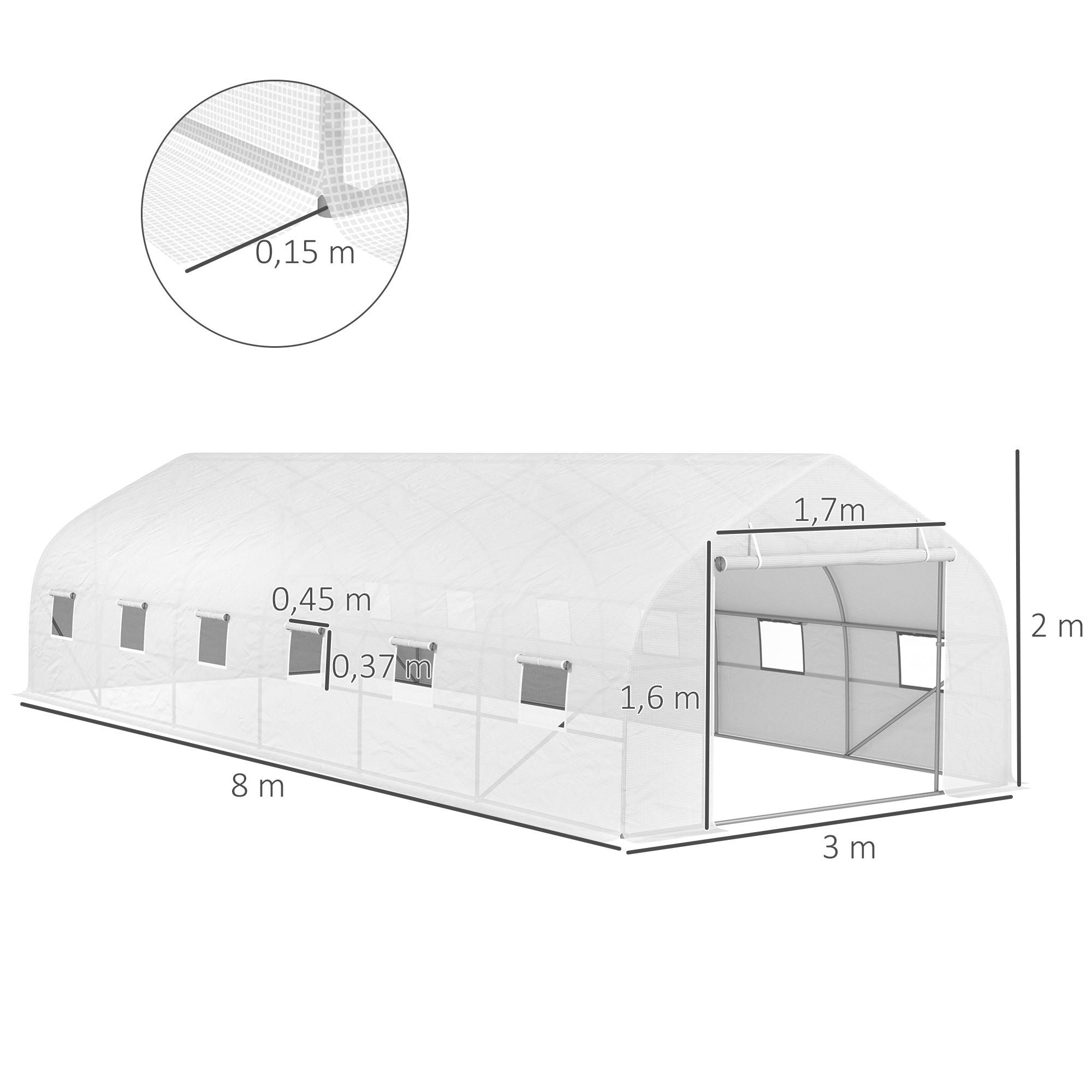 ComfortXL - Grande serre tunnel de jardin 24 m² en PE blanc et acier galvanisé 800 x 300 x 200 cm avec 12 fenêtres de ventilation - Image 3