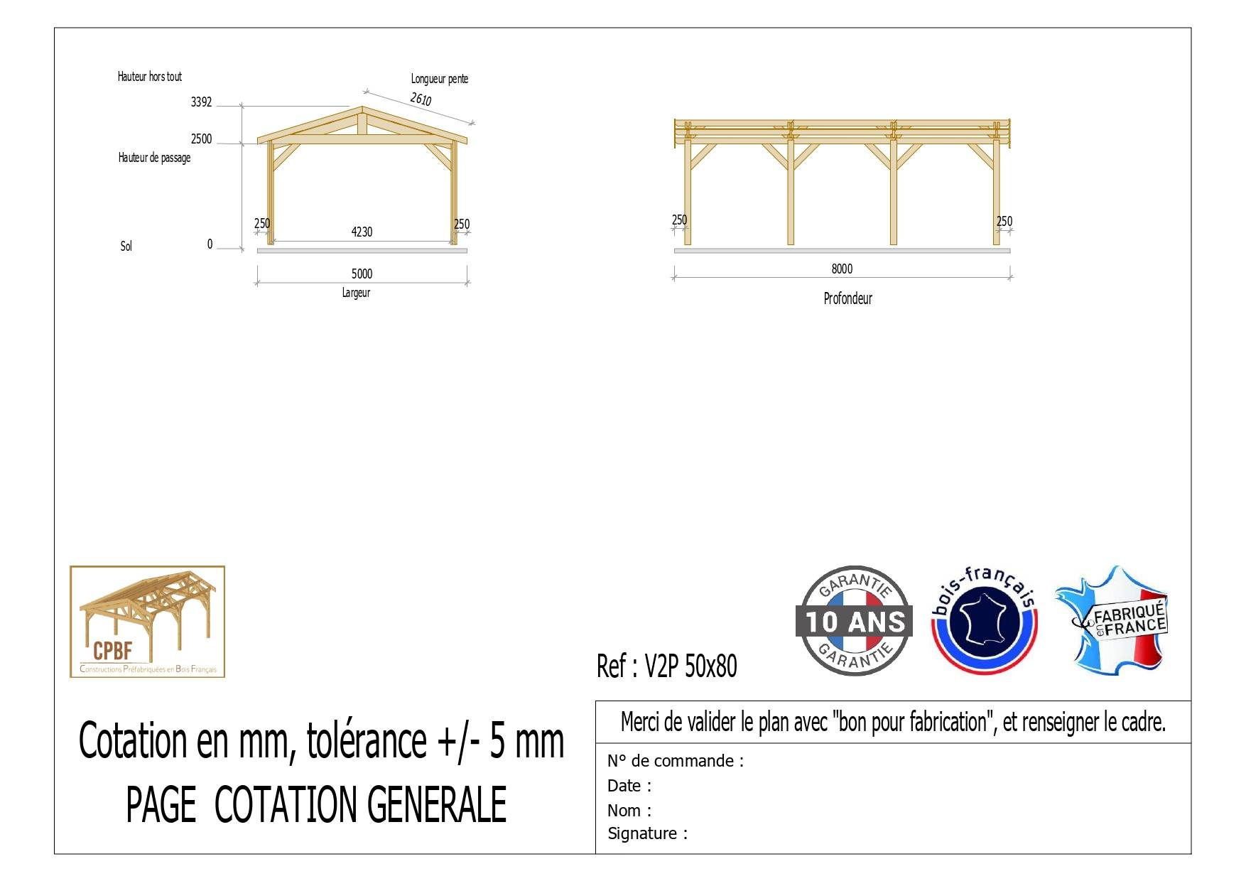 Cpbf Charpentes - Carport Charpente deux pentes, 500cm x 800cm, bois DOUGLAS Français  (Charpente en bois-auvent-abri voiture),  40 m². Garantie 10 ans - Image 2