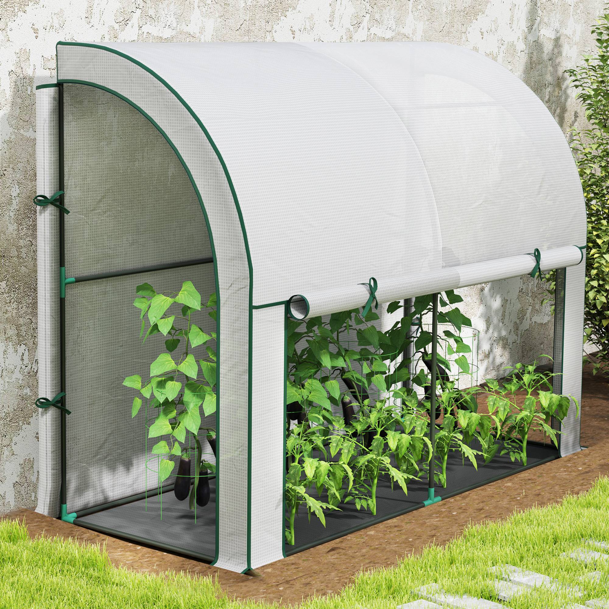 ComfortXL - Serre adossée acier pour potager balcon protection UV porte déroulante 200x80x157cm blanc - ComfortXL Outdoor Living - Image 7