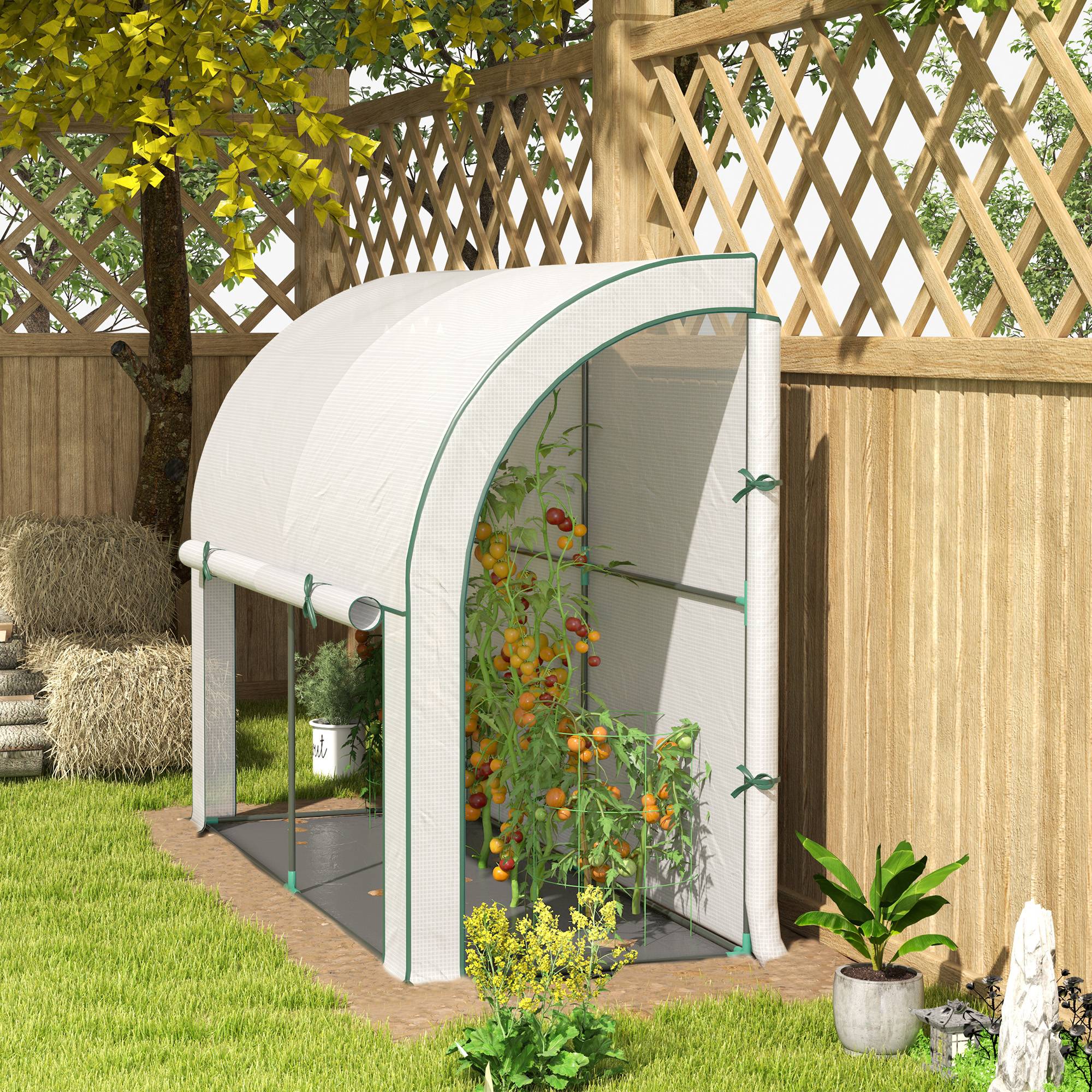 ComfortXL - Serre adossée acier pour potager balcon protection UV porte déroulante 200x80x157cm blanc - ComfortXL Outdoor Living - Image 1