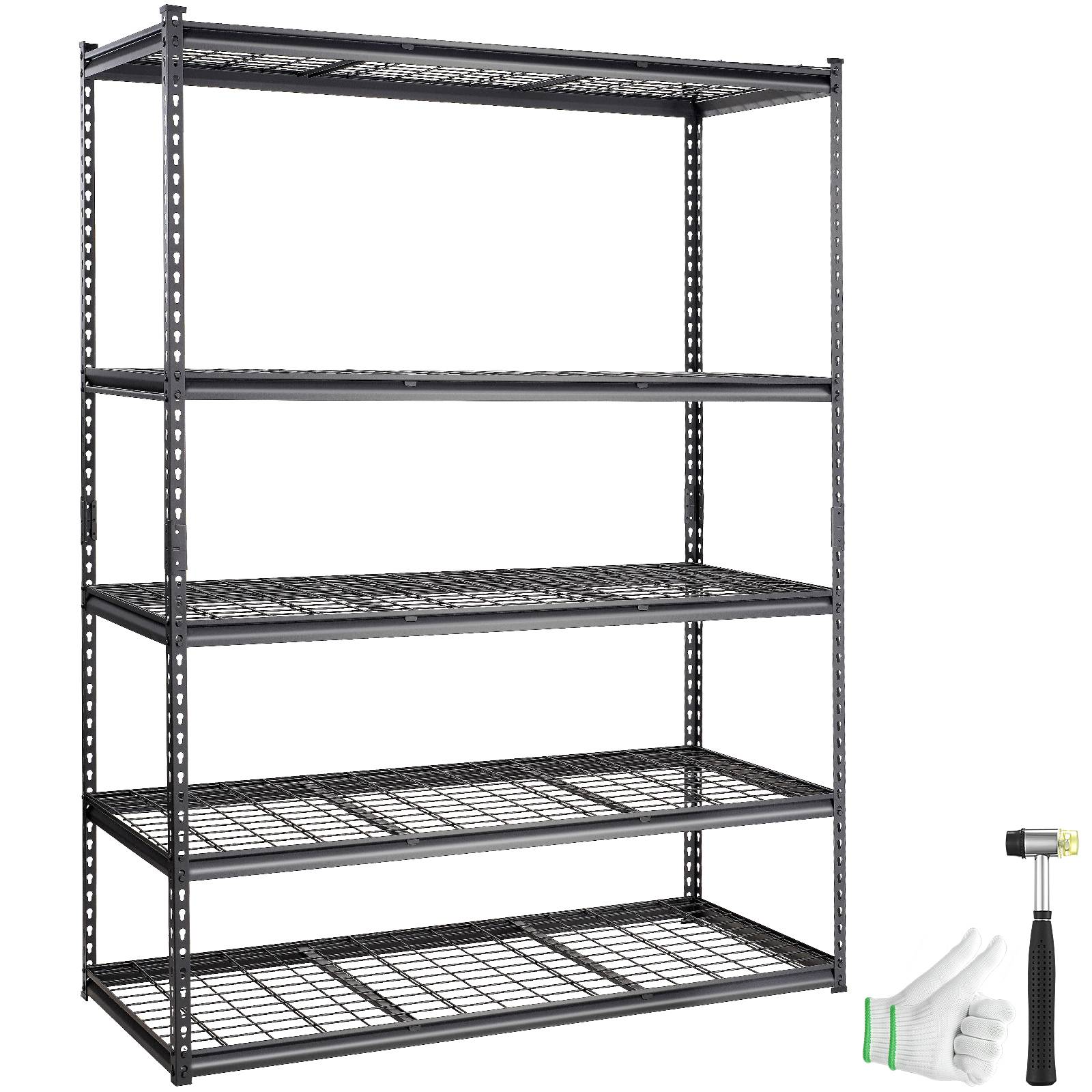 VEVOR Étagère rangement 5 niveaux, charge 907,2 kg, métal 152,4x61x198,1 cm. Noir. - Image 1