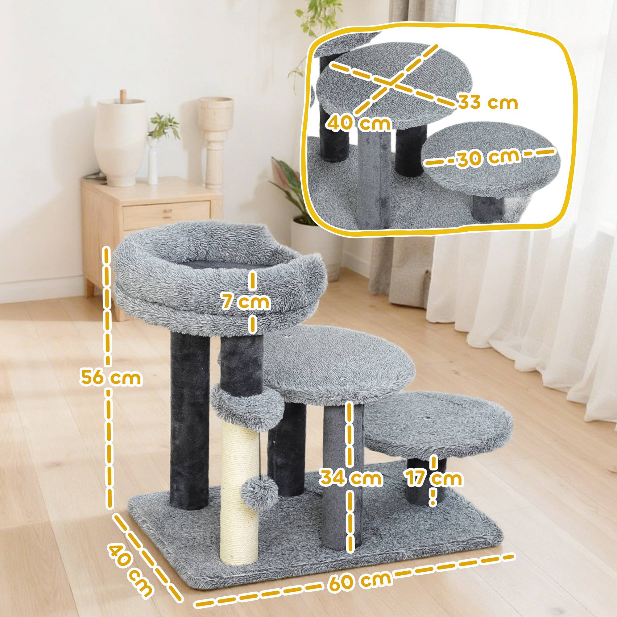 ComfortXL - Escalier pour chat 2 en 1 panneau de particules gris avec griffoir sisal lit amovible accès canapé sécurisé - Image 3