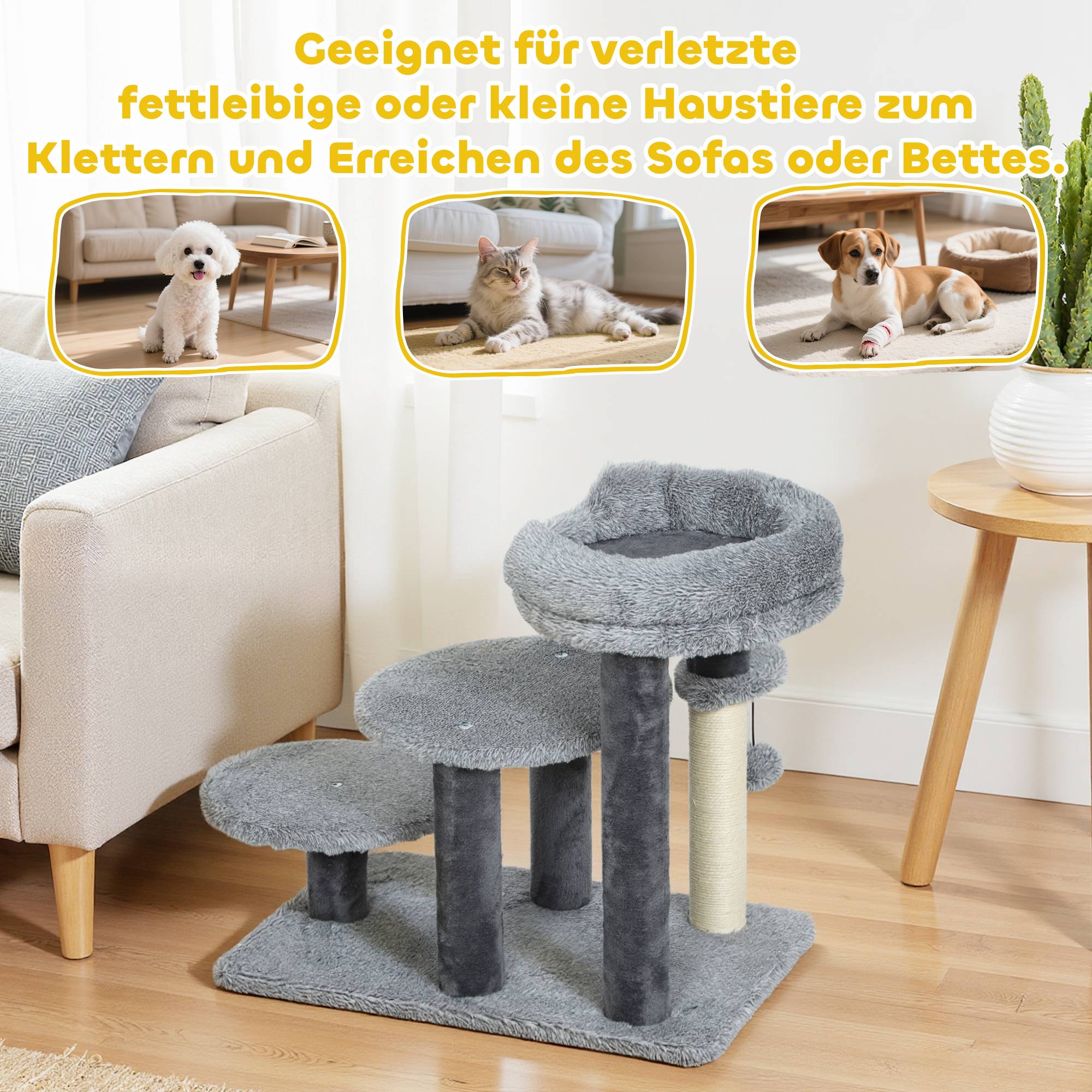 ComfortXL - Escalier pour chat 2 en 1 panneau de particules gris avec griffoir sisal lit amovible accès canapé sécurisé - Image 7