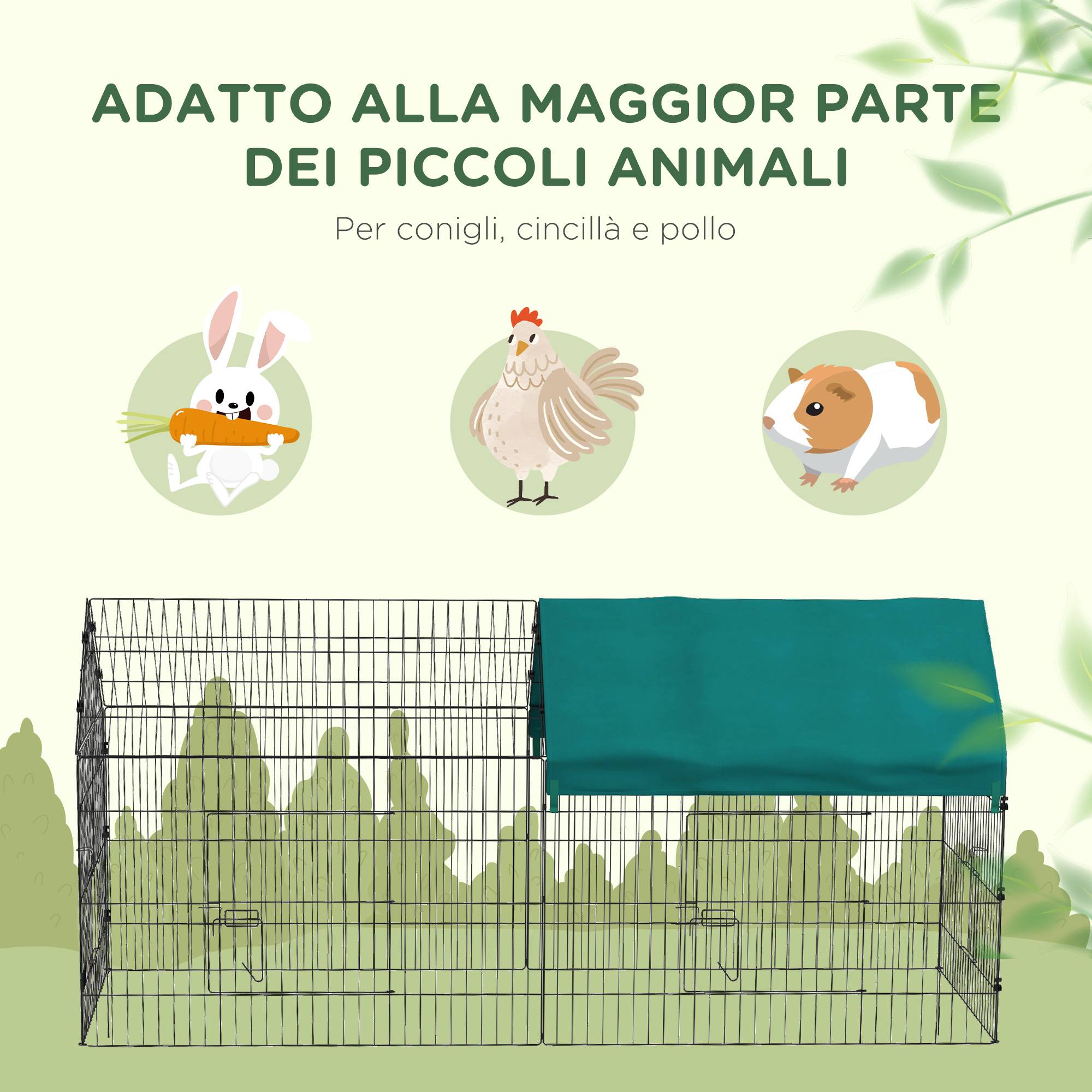 Cage lapin intérieur extérieur avec cabane et toit, 220x85x103cm, vert - Image 8