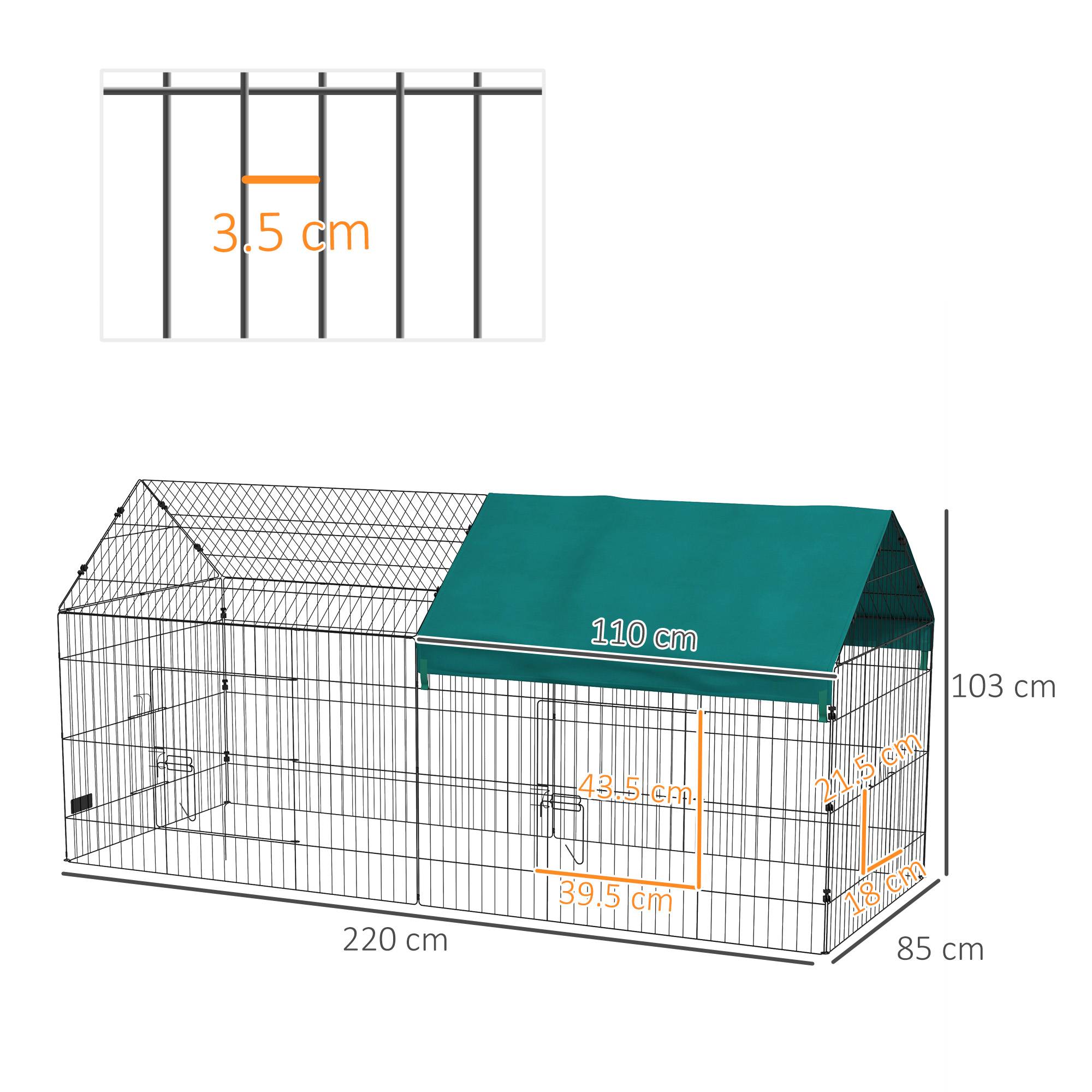 Cage lapin intérieur extérieur avec cabane et toit, 220x85x103cm, vert - Image 5