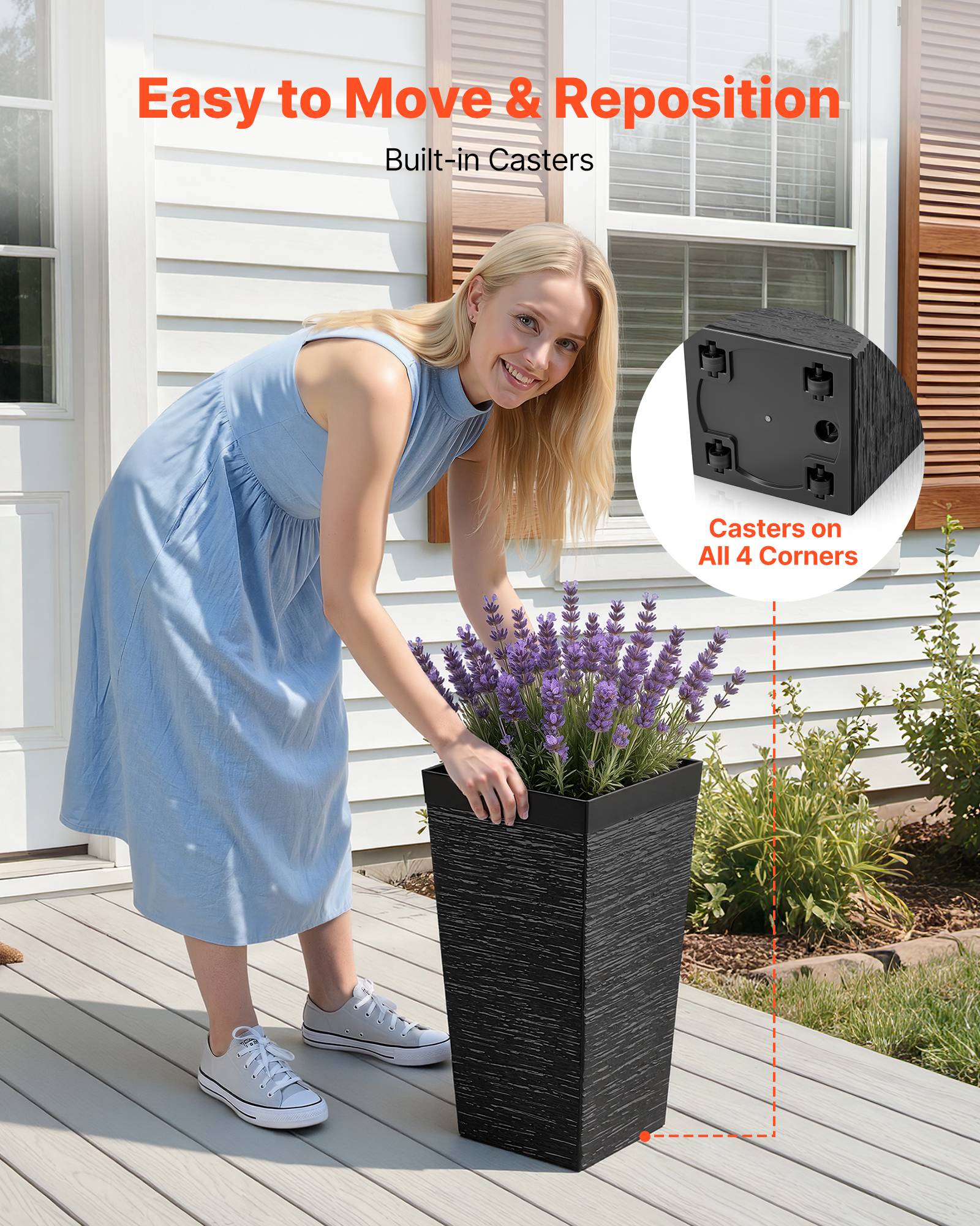 Vevor - VEVOR Jardinière Haute Pot de Fleur Haut Intérieur Extérieur 58 cm Lot de 2 Noir - Image 4
