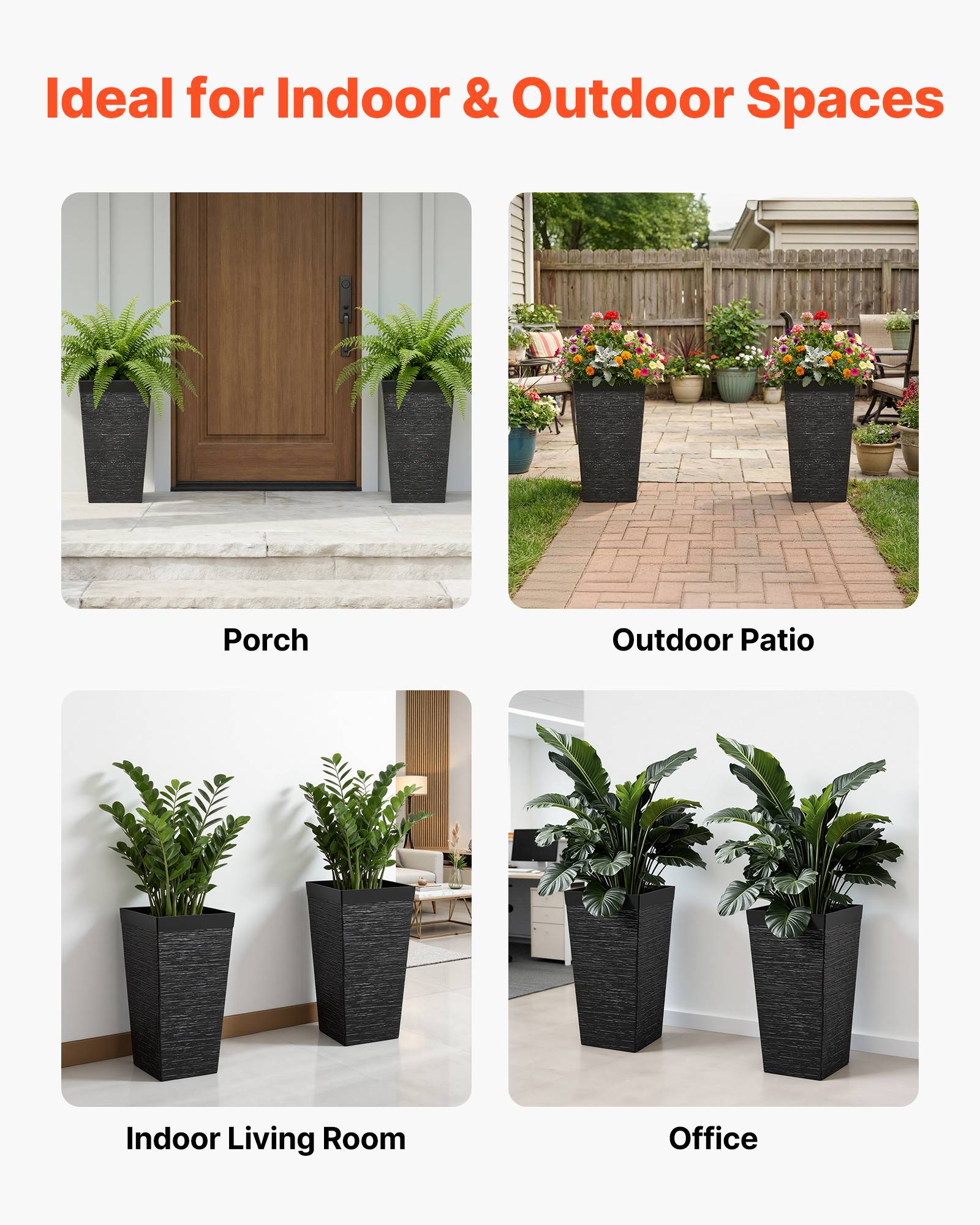 Vevor - VEVOR Jardinière Haute Pot de Fleur Haut Intérieur Extérieur 58 cm Lot de 2 Noir - Image 6