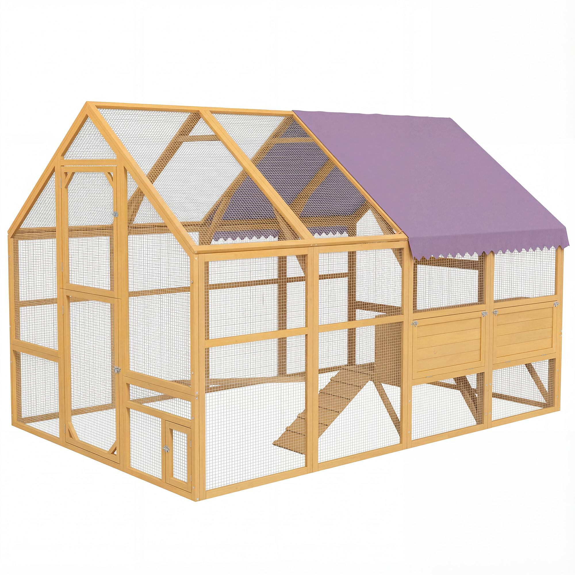 Sans Marque - Poulailler bois enclos verrou sécurité porte 4 pondoirs 8-12 poules 2,8x1,8x1,9 m jaune - Image 2