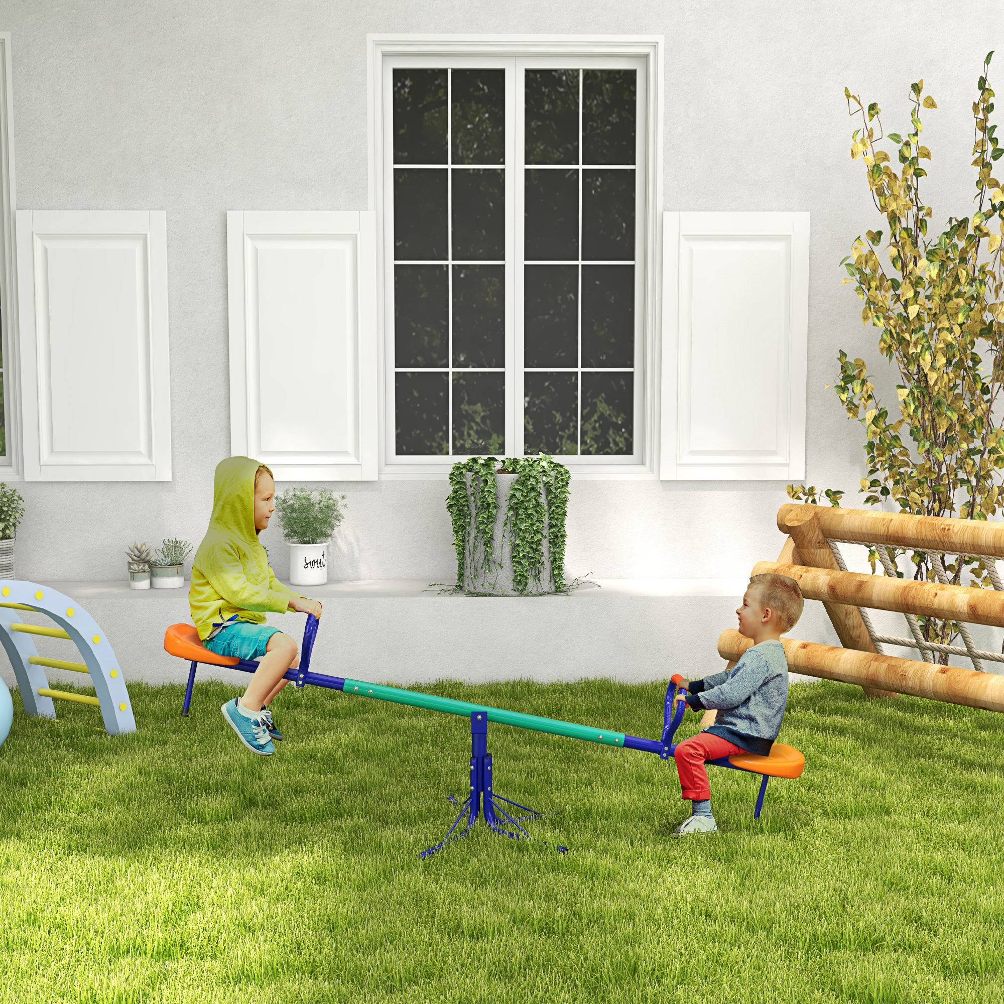 Sans Marque - Balançoire bascule enfants 3-8 ans rotation 360° acier polypropylène 192x60x60 cm - Image 3