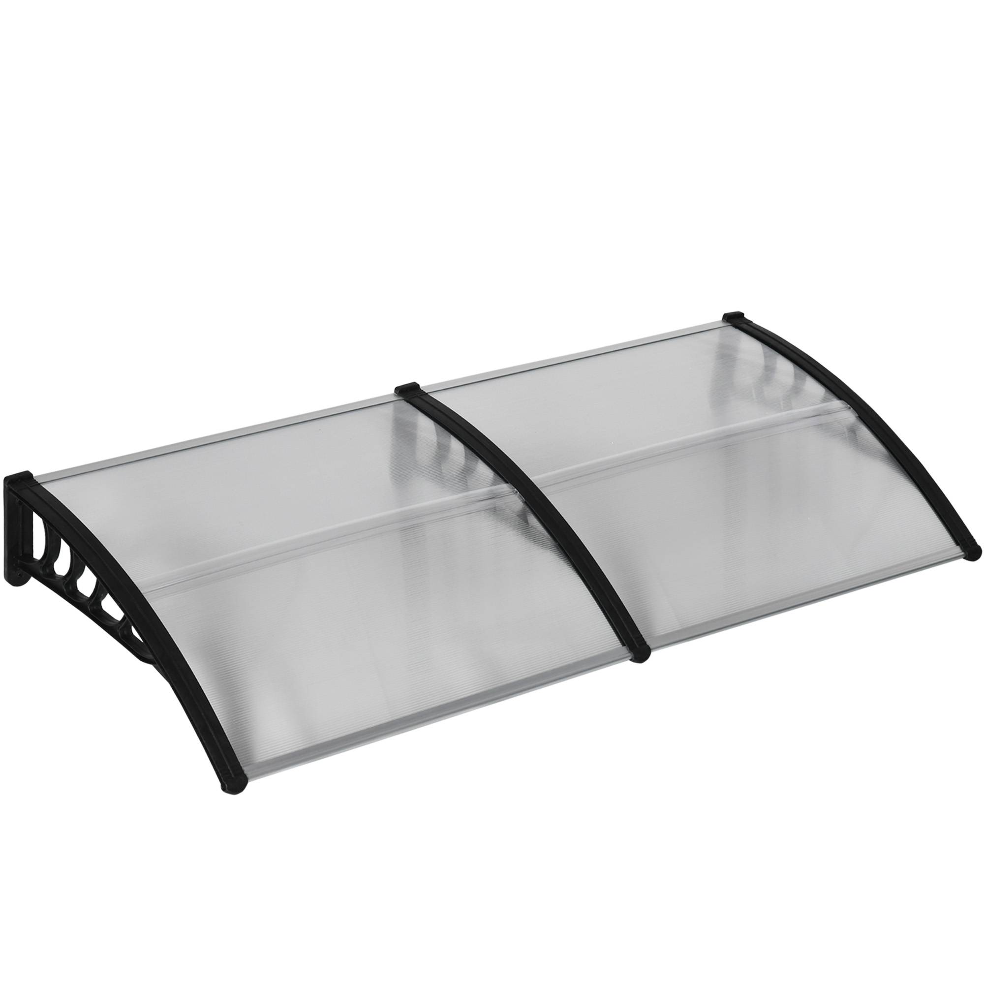 Auvent de porte, protection pluie, vent et grêle, polycarbonate, barres alu, 200 x 96 x 27 cm, noir - Image 2