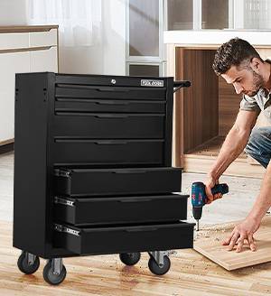 Servante d'Atelier Mobile 7 Tiroirs en Métal Noir, Roulante avec Verrouillage à Clé pour Garage – ComfortXL Outdoor Living