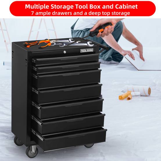 Servante d'Atelier Mobile 7 Tiroirs en Métal Noir, Roulante avec Verrouillage à Clé pour Garage – ComfortXL Outdoor Living - Image 7