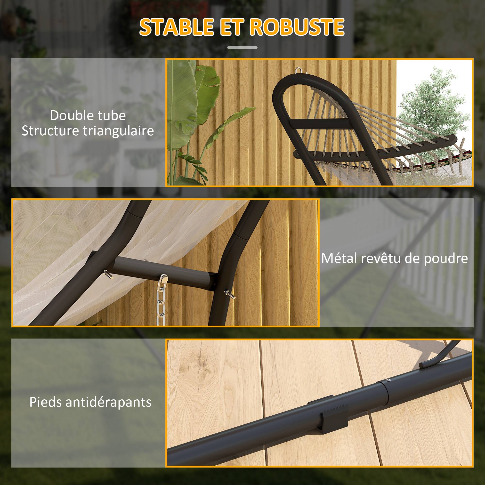 Outsunny - Support de hamac réglable pour 2 à 3 personnes - pieds antidérapants - acier - pour Hamacs de 2,75 à 4 m - noir - Outsunny - Image 7