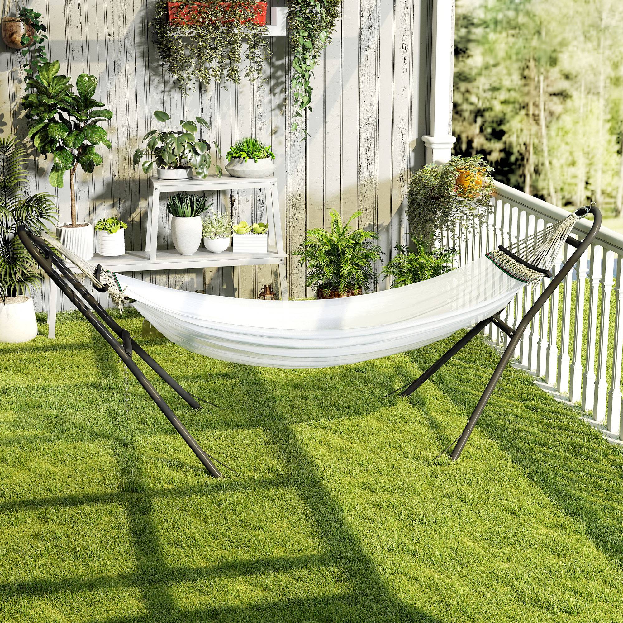 Outsunny - Support de hamac réglable pour 2 à 3 personnes - pieds antidérapants - acier - pour Hamacs de 2,75 à 4 m - noir - Outsunny - Image 6