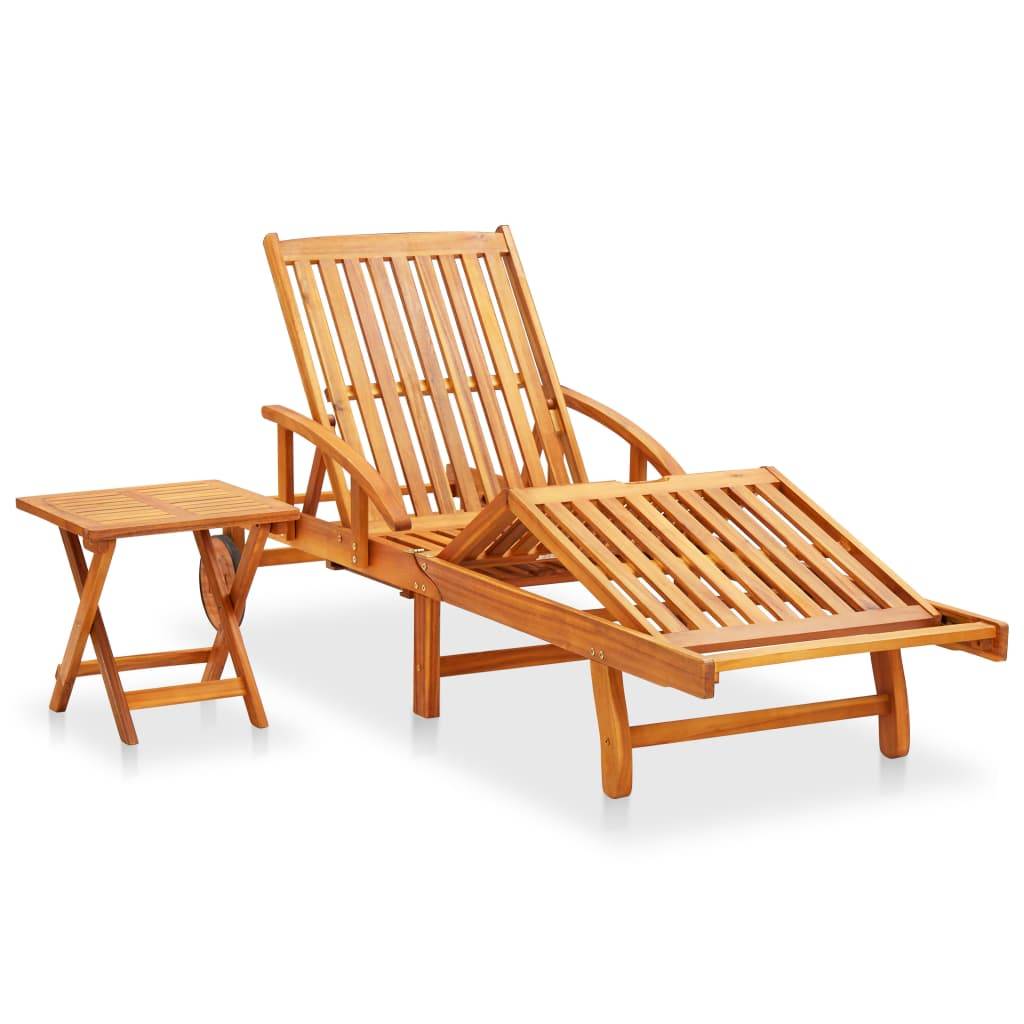 Chaise longue jardin bois acacia avec coussin et table 200 x 67 x 30/51/62/77/85 cm, Bleu - PANGIVO - Image 2