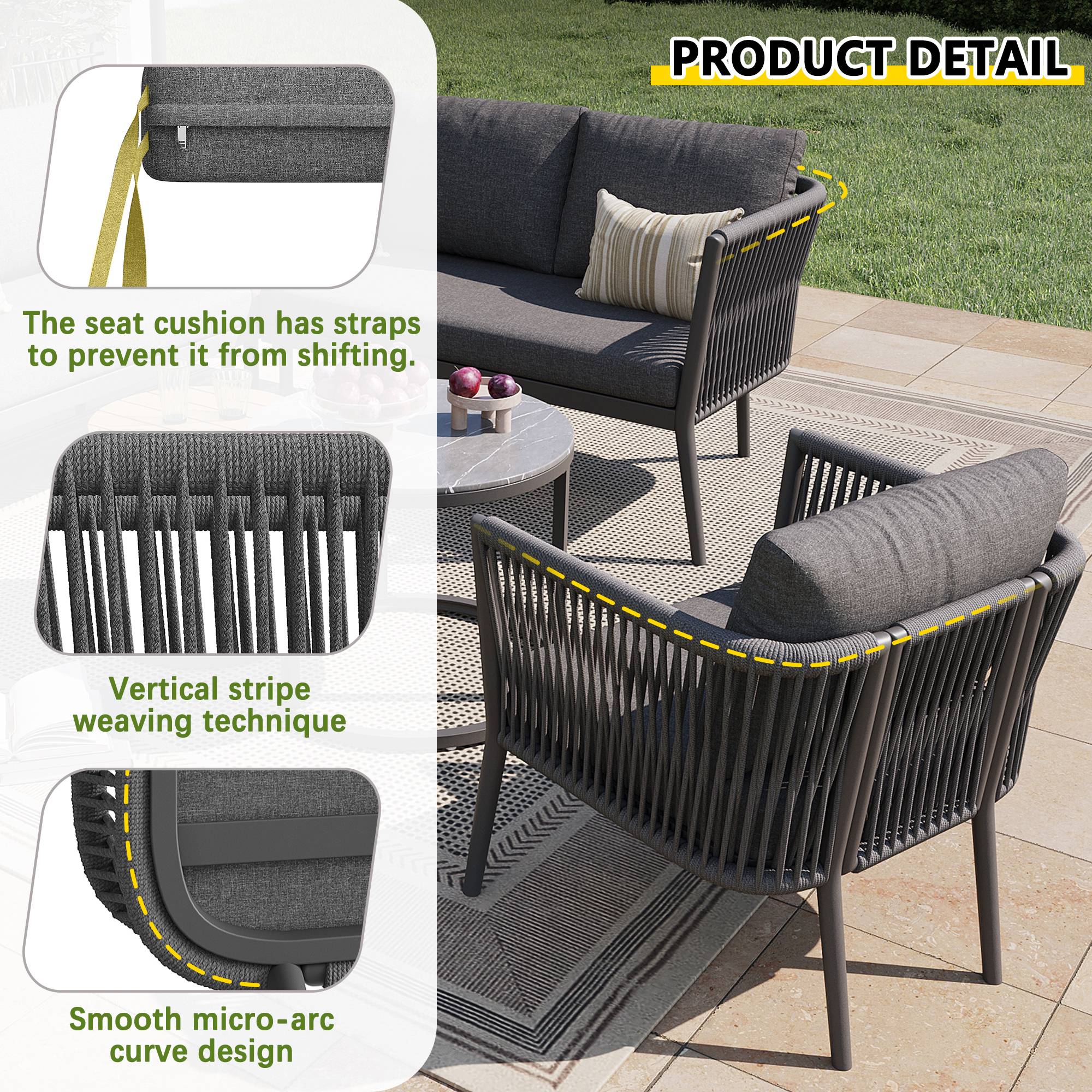 Salon de Jardin avec 2 Canapés 1 Fauteuil 1 Module d'angle et 2 Tables pour terrasse Olefin Gris - Image 9