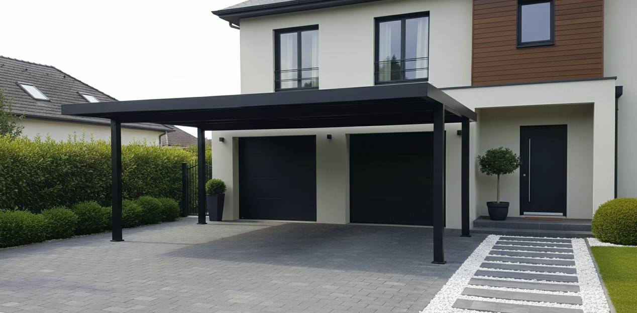 Carport aluminium 5,15mx 6m GREEN OUTSIDE coloris noir 2 places avec eclairage LED - Image 4