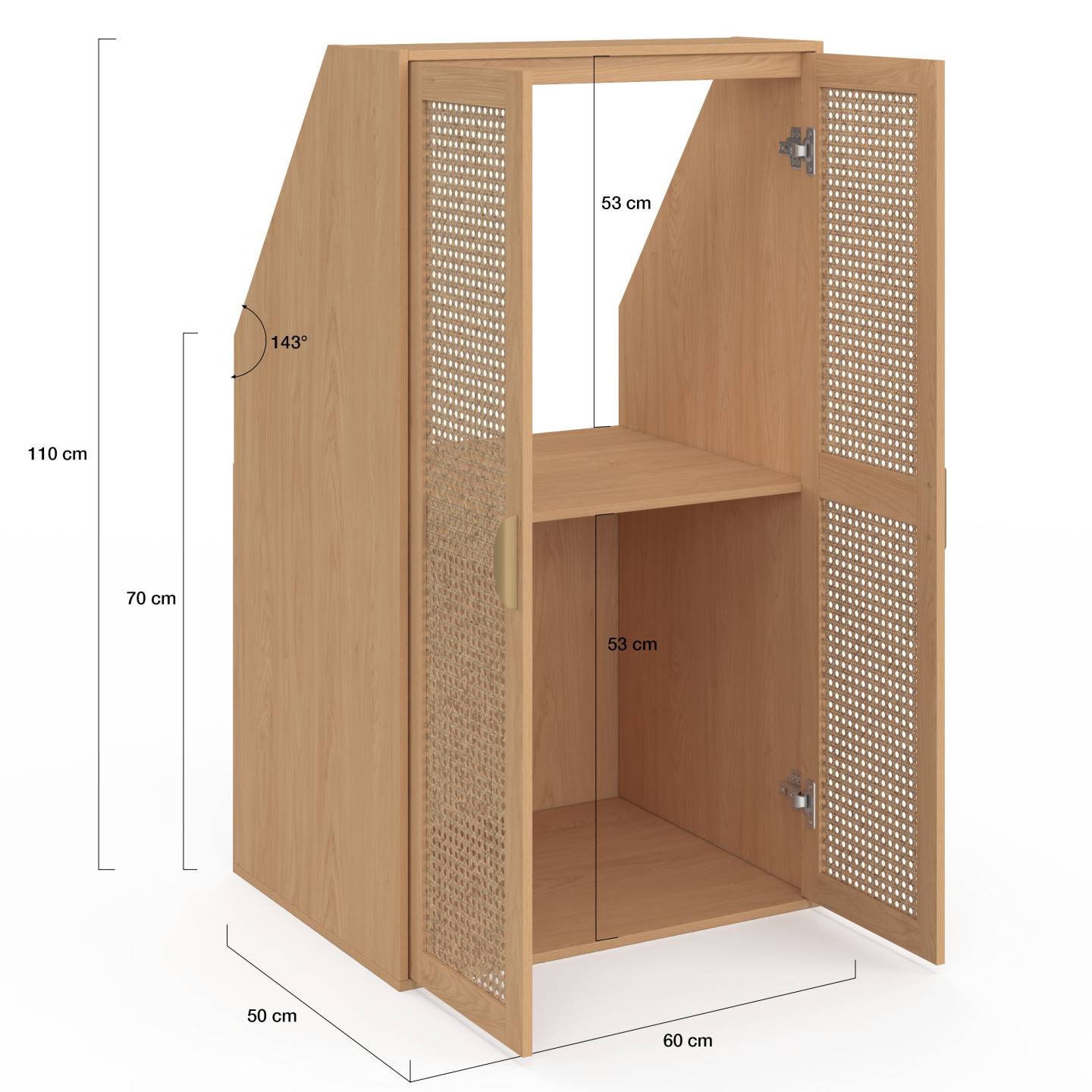 IDMARKET - Armoire sous pente 2 portes EDHEN 60 x 50 x 70/110 cm bois et cannage - Image 5