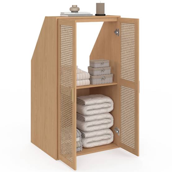 IDMARKET - Armoire sous pente 2 portes EDHEN 60 x 50 x 70/110 cm bois et cannage - Image 4