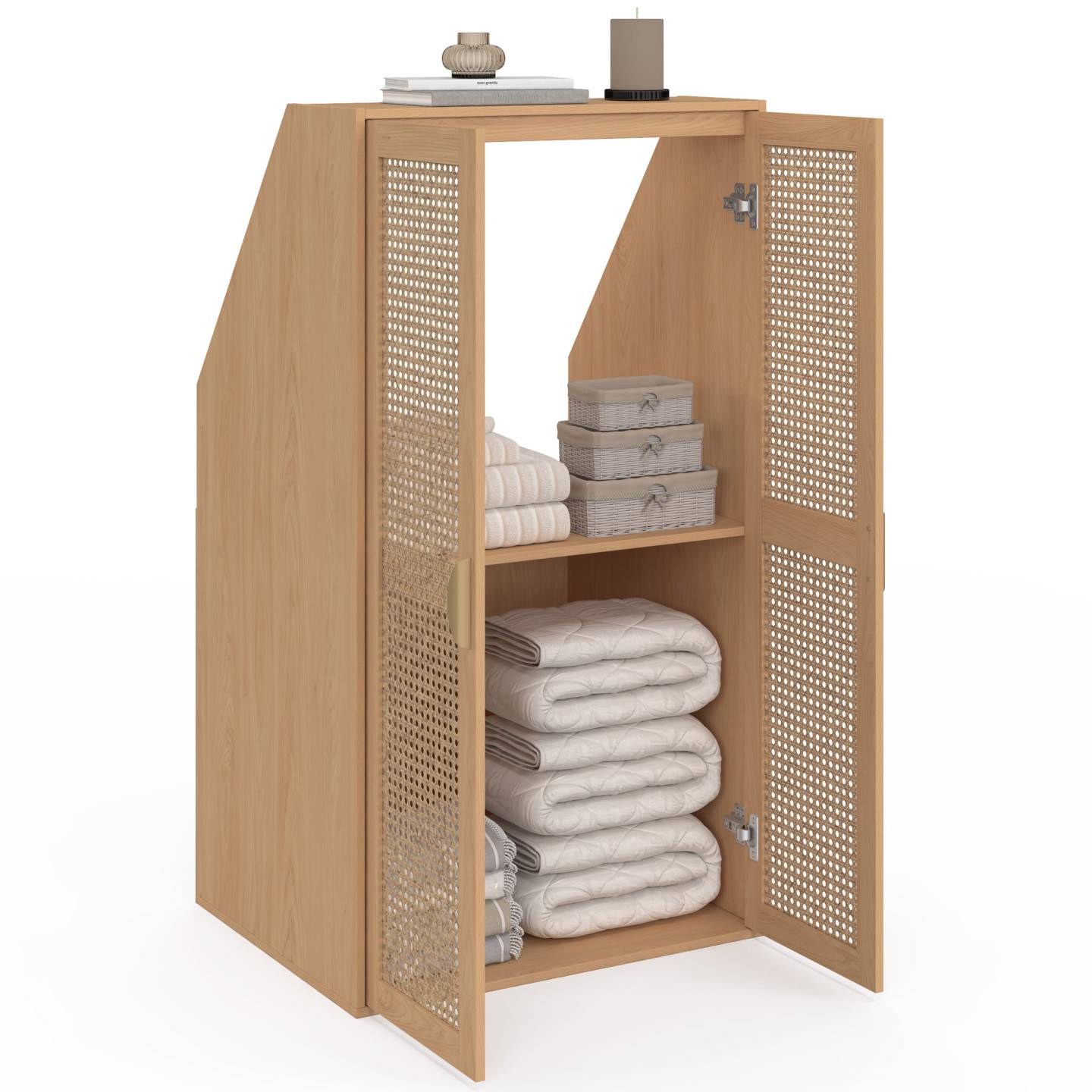 IDMARKET - Armoire sous pente 2 portes EDHEN 60 x 50 x 70/110 cm bois et cannage - Image 4