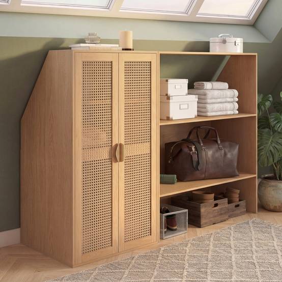 IDMARKET - Armoire sous pente 2 portes EDHEN 60 x 50 x 70/110 cm bois et cannage - Image 3