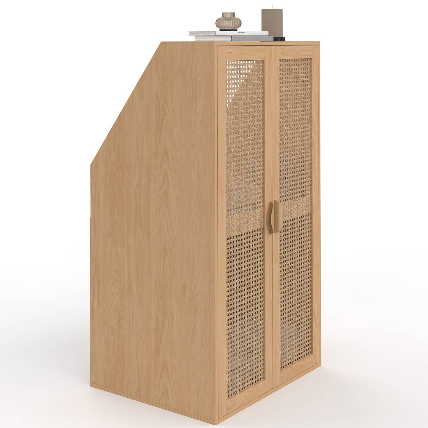 IDMARKET - Armoire sous pente 2 portes EDHEN 60 x 50 x 70/110 cm bois et cannage - Image 2