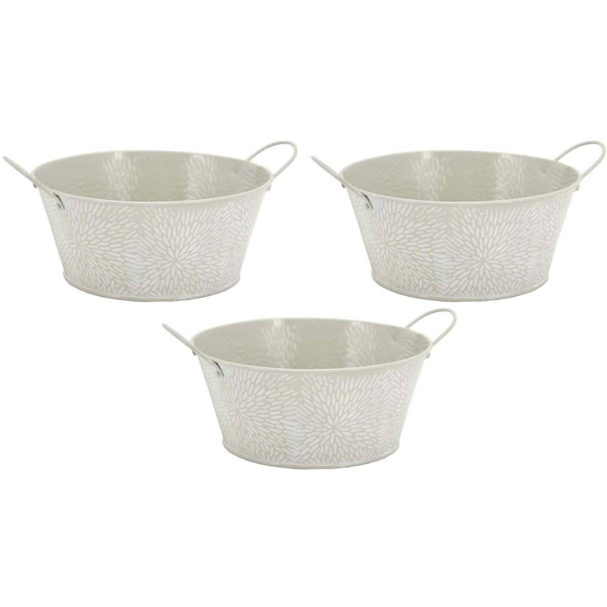 Aubry Gaspard - Corbeille ronde en métal laqué motif floral (Lot de 3) - Image 1
