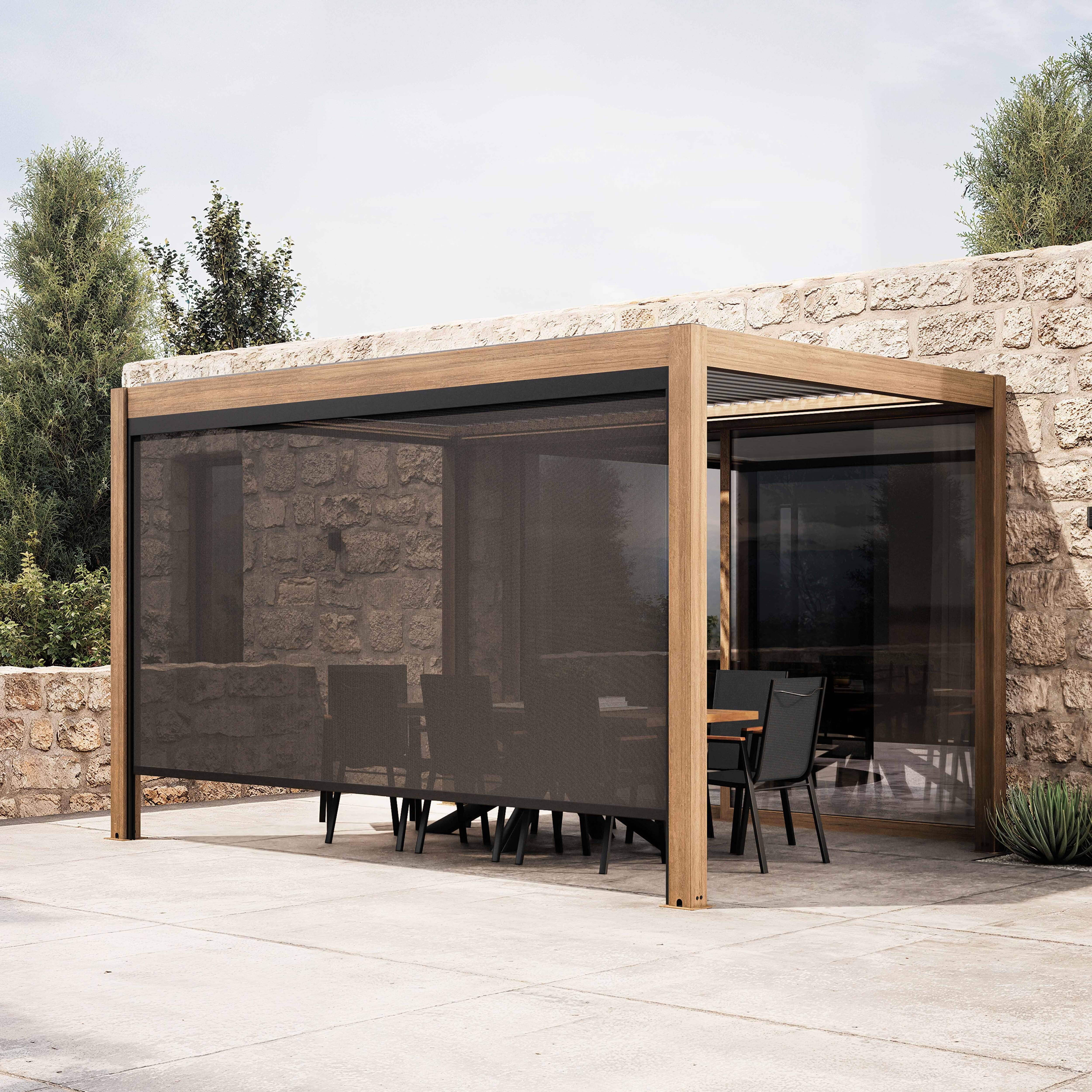 Oviala - Pergola bioclimatique autoportée et motorisée éclairée 3x4m et 1 store Kavala - Oviala - Image 1