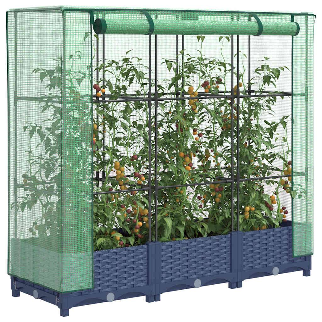 PANGIVO - Carré potager surélevé PP bleu-gris avec housse PE aspect rotin 120 x 40 x 123 cm - PANGIVO - Image 1