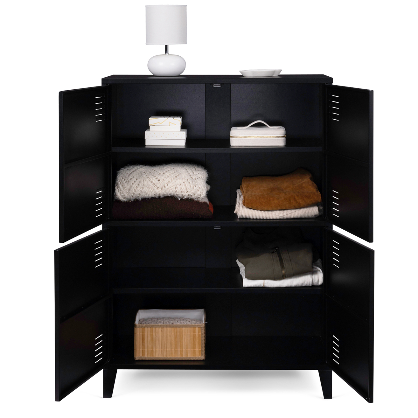 Armoire basse ESTER 4 portes métal noir design industriel - Image 4