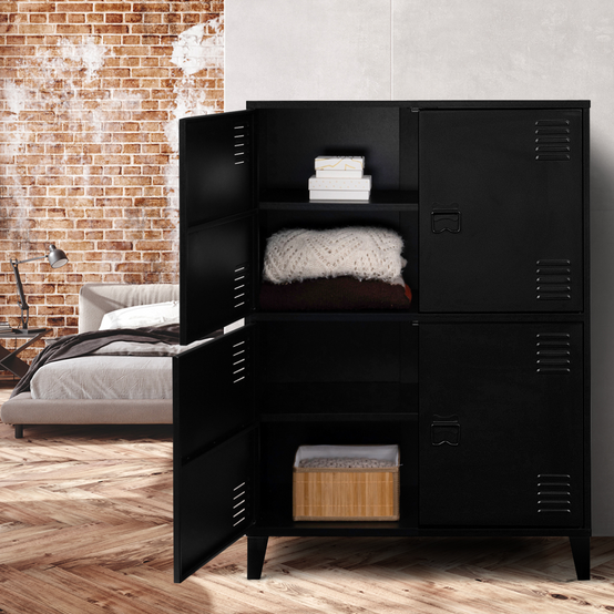 Armoire basse ESTER 4 portes métal noir design industriel - Image 3
