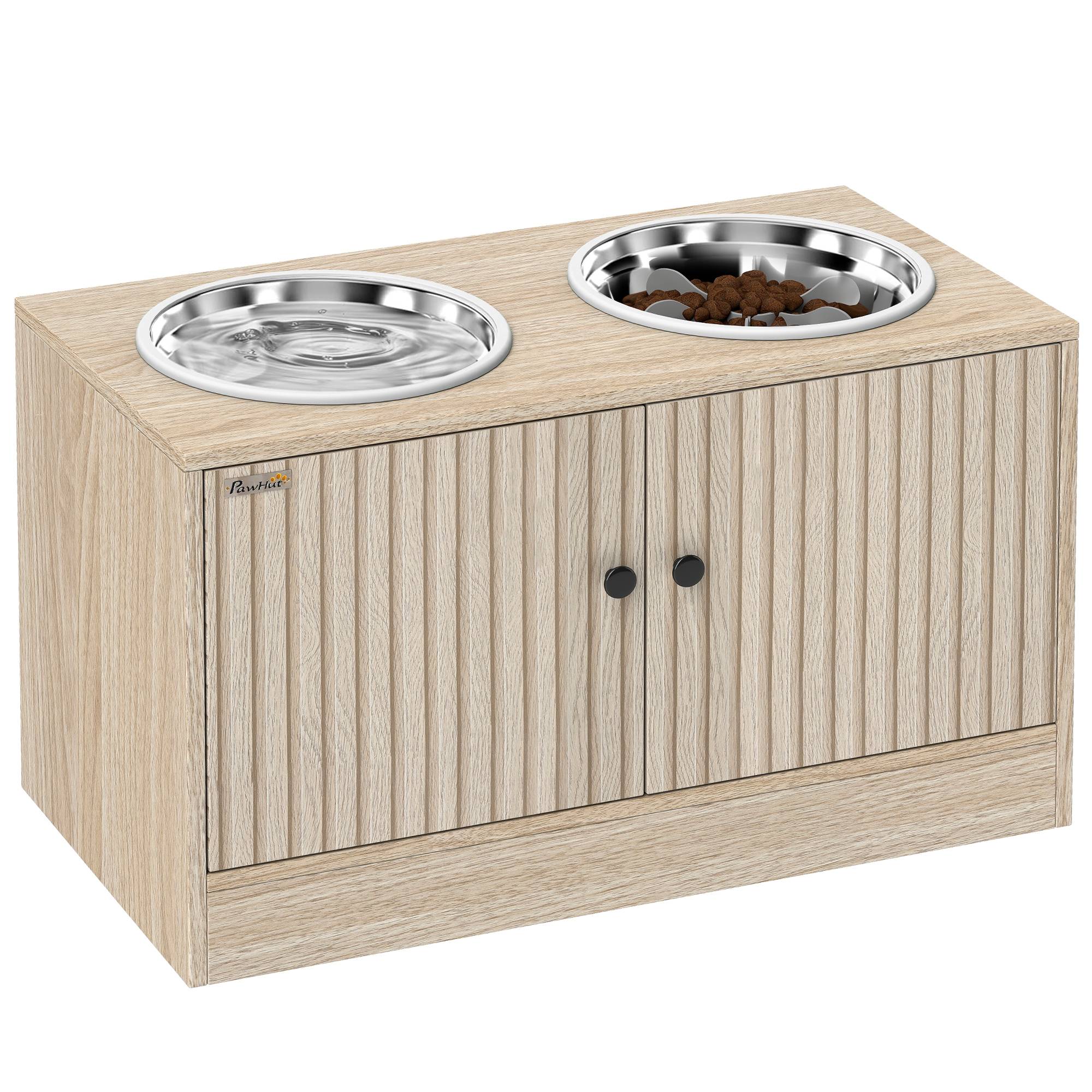 Porte-gamelles surélevé panneau de particules chêne 60 x 30 x 35.5 cm - PANGIVO - Image 1