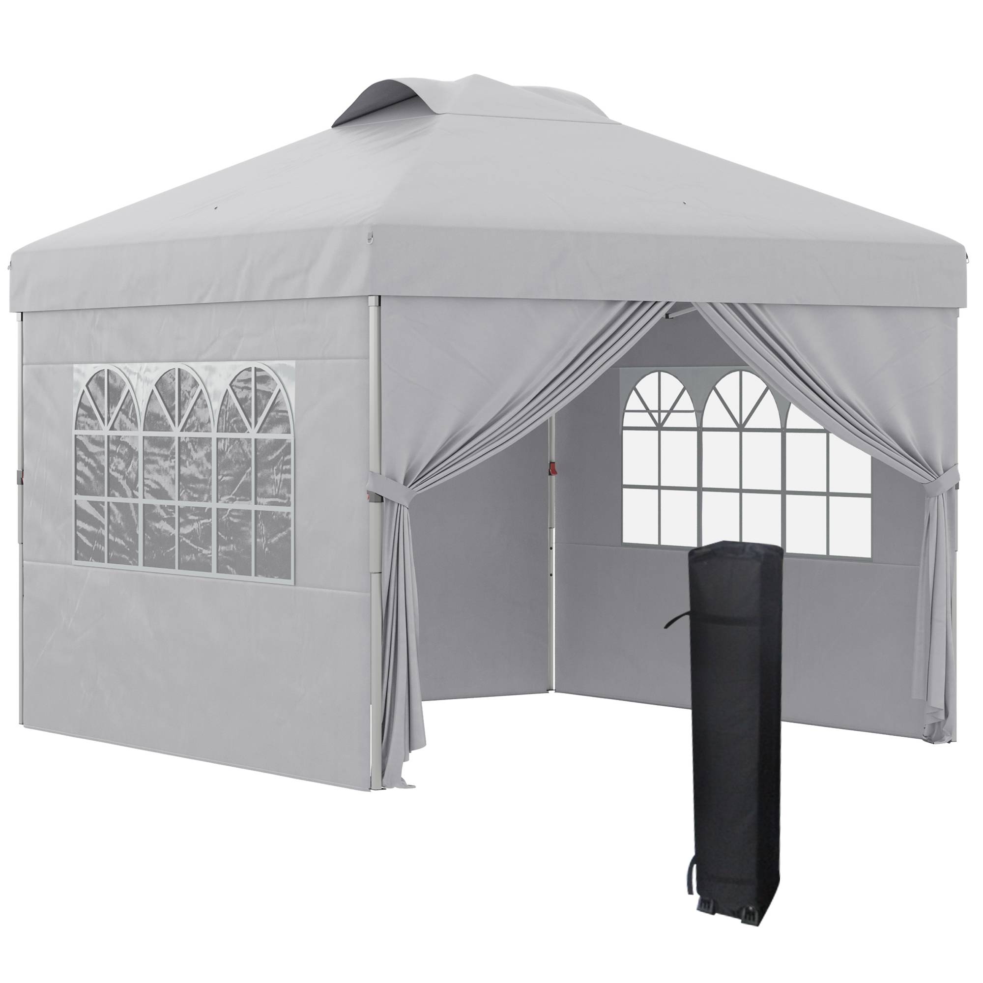 Outsunny - Tonnelle de jardin pliante pop-up 3x3m h. réglable parois latérales aérations fenêtres sac transport roulettes tissu Oxford 300D gris clair - Outsunny - Image 1